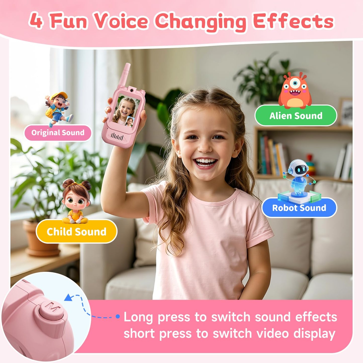 Video Walkie Talkies for Kids Ages 3-12, 2 Pack Rechargeable Video Intercom Toys with Camera, Indoor Outdoor Adventure Games for Family Camping Hiking Birthday Gifts for Boys Girls (Pink/Pink)