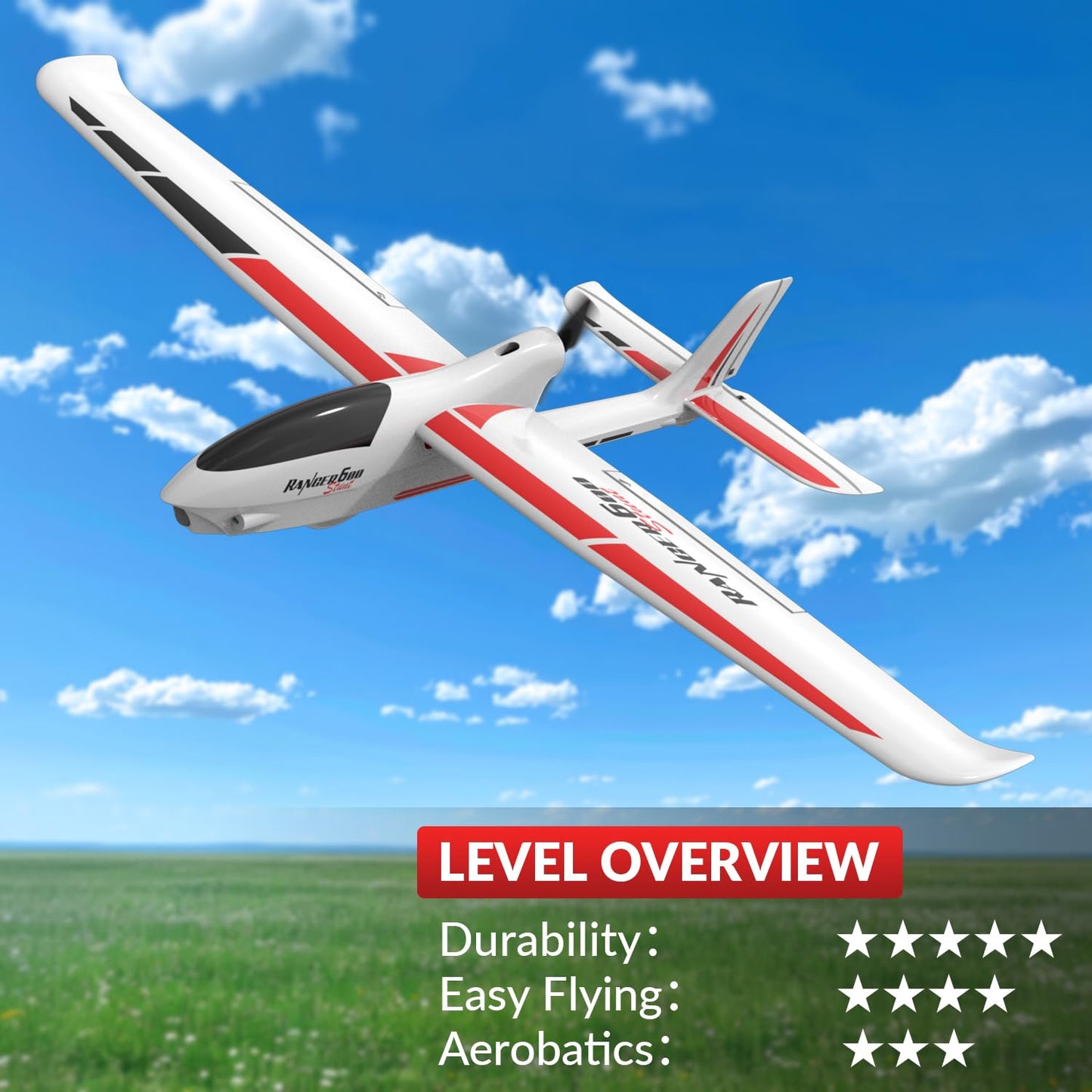 volantexrc RC Glider Plane Ranger600 Stunt 4 CH Remote Control Airplane RTF with 6-Axis Gyro & 3 Modes Easy to Fly, 2.4GHz Radio Controlled Aircraft for Beginners & Adults (White)