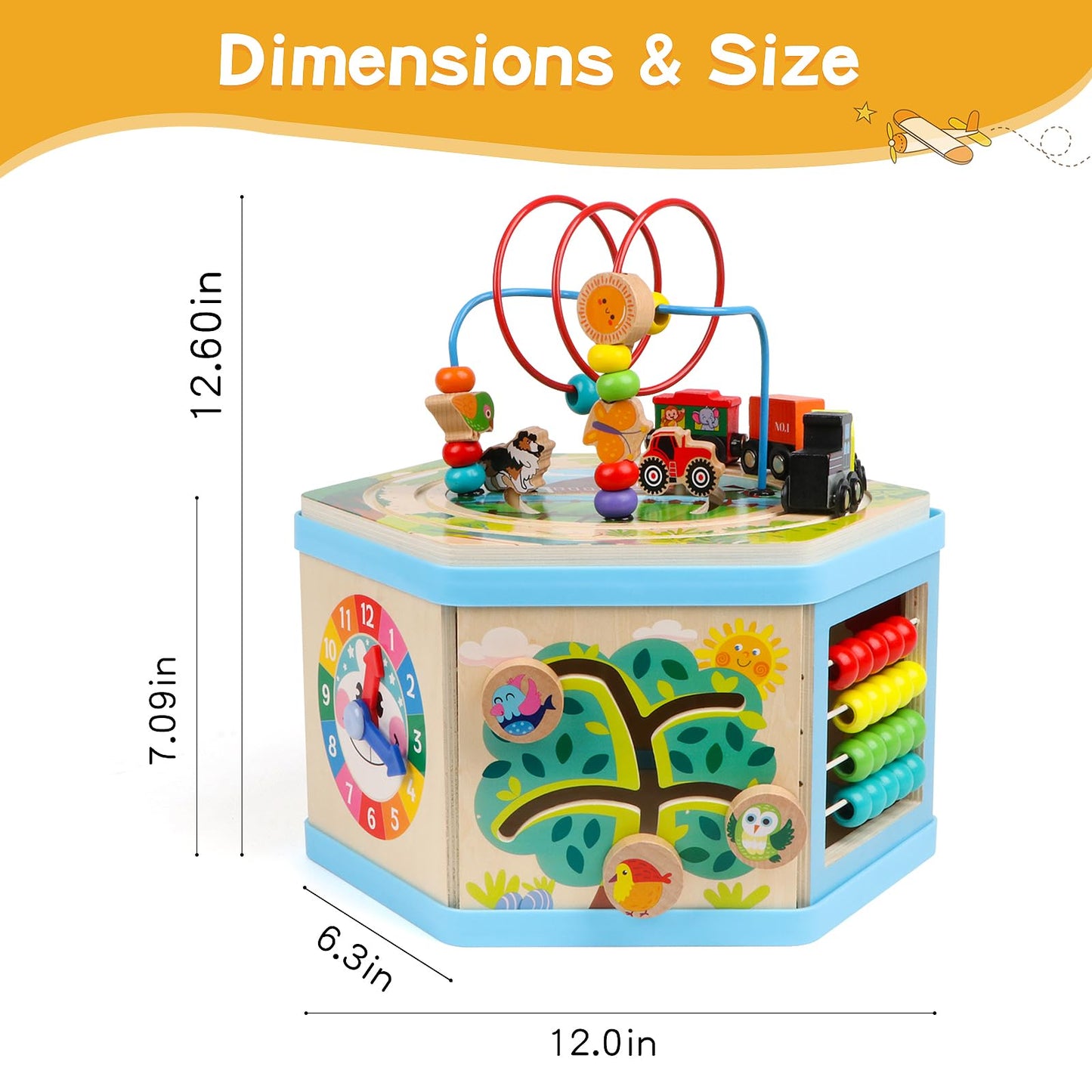 Wooden Activity Cube 9-in-1 Montessori Toys for 1+ Year Old Boys Girls Educational Learning Toys for Toddlers Age 1-2 One Year Old First Birthday Gift Bead Maze Magnetic Trains Track Shape Sorter