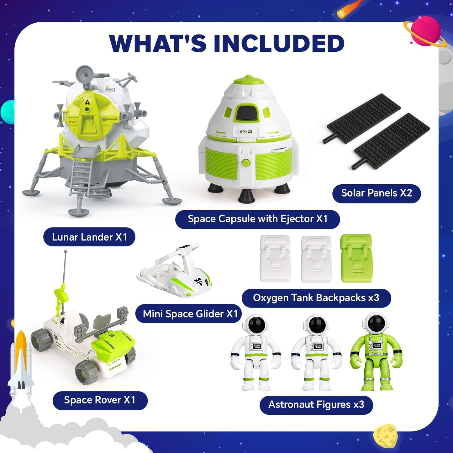 AuntyFey Space Rocket Ship Toys for Kids, Space Toys Shuttle for Kids 3-5-7 with 3 Astronaut Figures, Spaceship with Glowing & Sound Effect, Educational Stem Gift for Boy Girl
