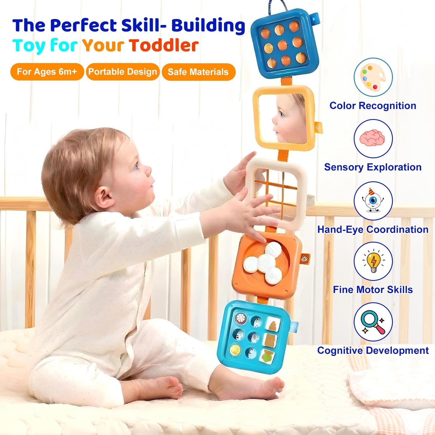 Montessori Busy Board for 1 Year Old, Airplane Toys for Babies 6-12 Months, Sensory Fine Motor Skills Activity Cube, Baby Travel Car Seat Toys for Toddler 1-3