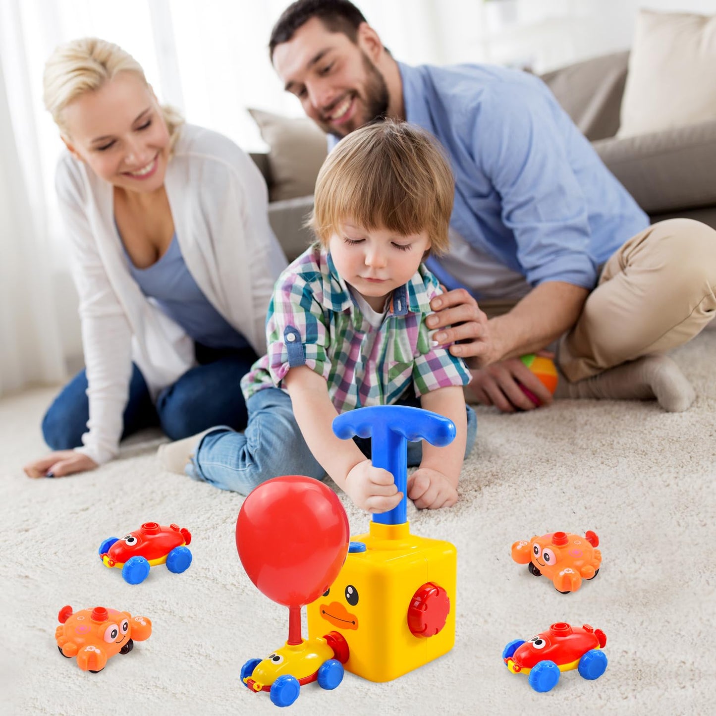 BAKAM Toddler Toys 3-4 for Boys Girls, Balloon Launcher & Powered Car Set, Fun Toddlers STEM Toy Balloon Pump Cars Racer Kit for Kids 3-5 (Duck)