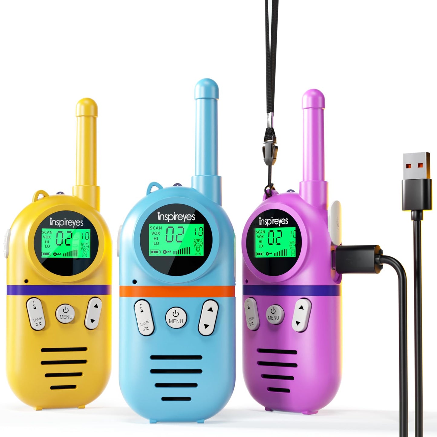Inspireyes Walkie Talkies for Kids, Rechargeable Long Range 3 Pack, Kids Toys for Boys Girls Ages 3-12, 2 Way Radio Toy, Outdoor Adventure Toys, Camping Hiking Gear, Birthday Gifts for Kids