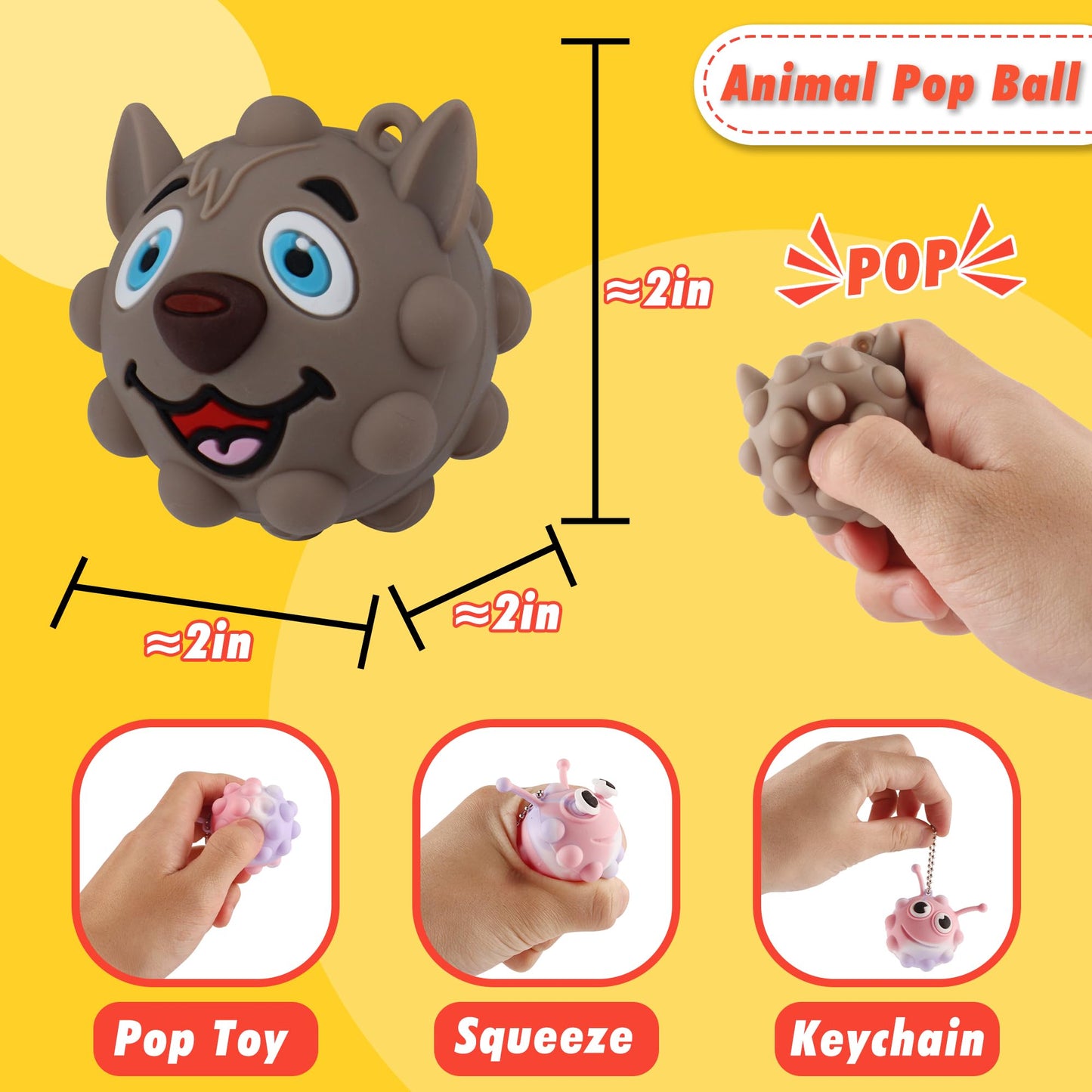KissFree 24 PACK Animal Pop Balls Party Favors for Kids, 3D Pop Fidget Balls Toys Bulk, Gifts for Boys & Girls, Goodie Bag Stuffers, Pinata Stuffers, Treasure Box Toys, Prizes for Kids