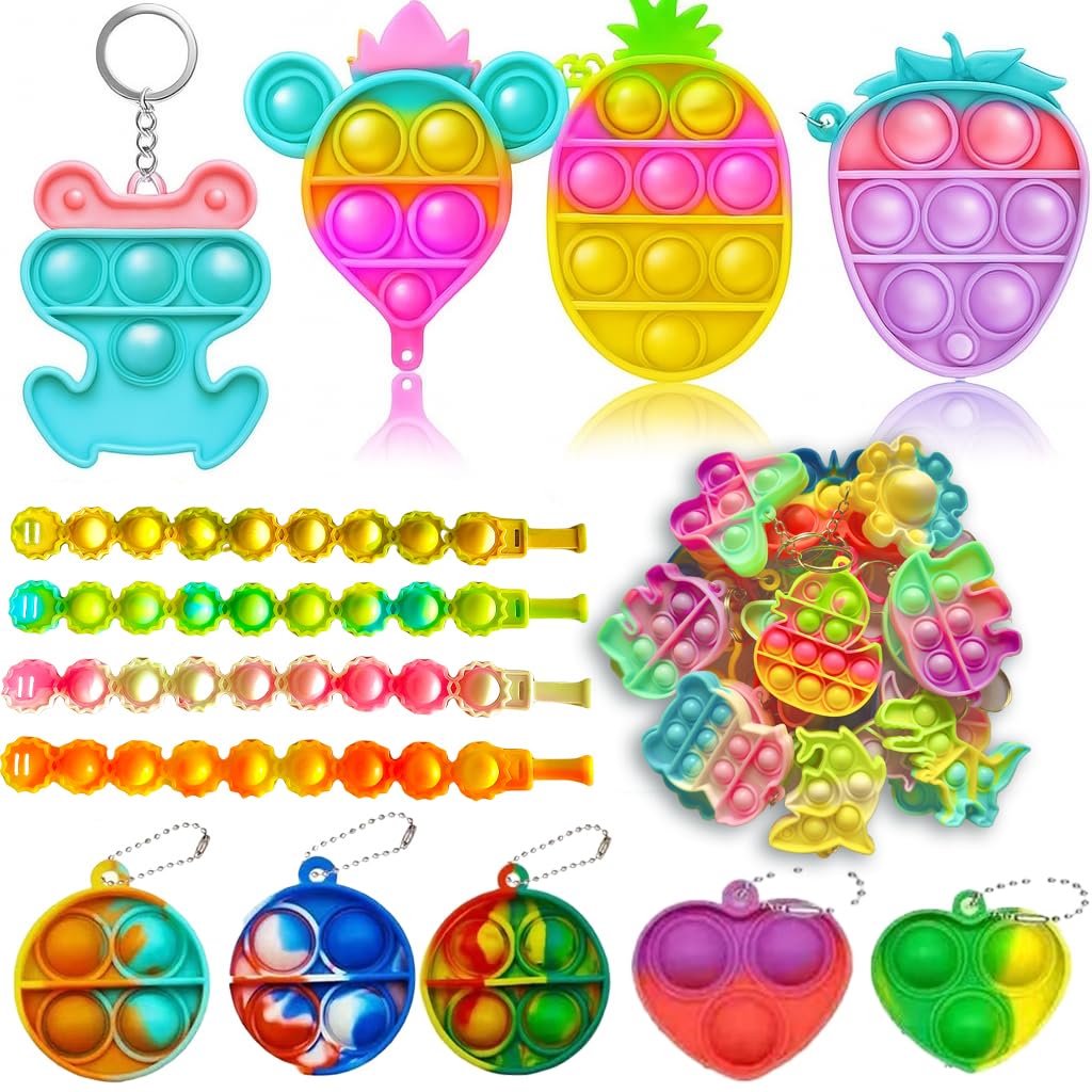 125 Pcs Party Favors Fidget Toys Pack, Randomly Selected Pop Sensory Set 65 Stickers Gifts for Kids Adults Boy Girl Stocking Stuffers Autistic Goodie Bag Filler Treasure Box Classroom Prizes School