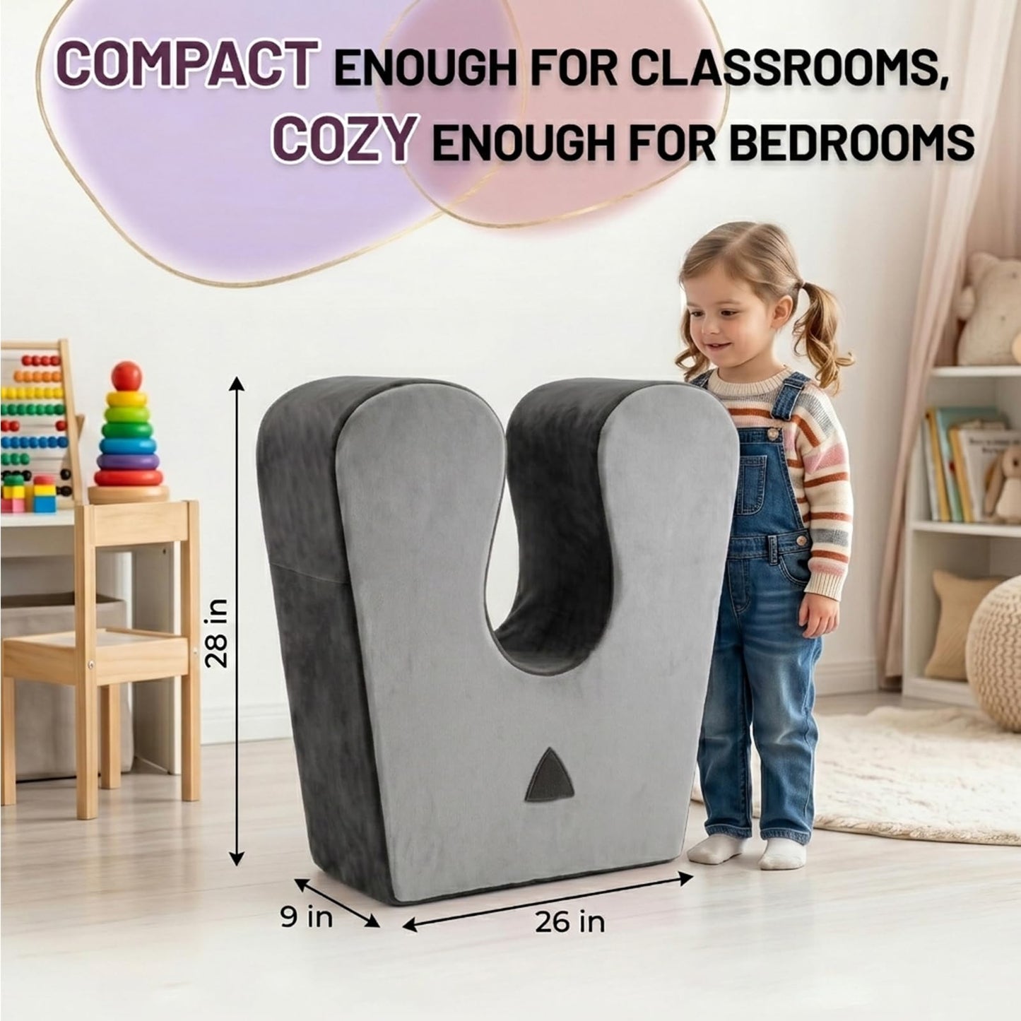 GAB Kids Sensory Rocking Chair, Soft Squeeze Calming Seat for Autism & ADHD, Plush Washable Cover, Cozy Compression Chair for Reading Corner, Playroom, Therapy Room (Gray)