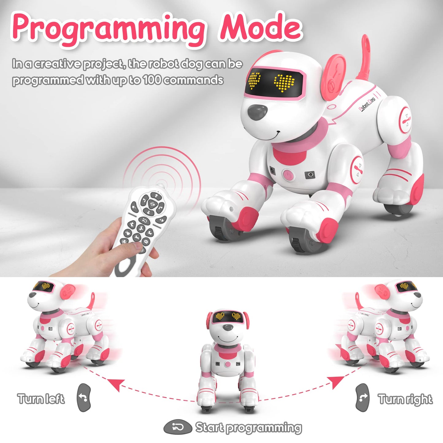 SONOMO Remote Control Robot Dog Toy, Interactive Robotic Puppy Toys - Fun and Programmable Stunt Robot Dog for Kids Ages 3-8 Pink (Pink)