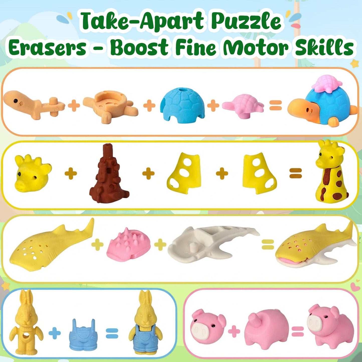 3 otters 50 Pack Animal Erasers, Desk Pets Classroom Prizes Treasure Box Toys Game Reward for School, Mini Fun Cute Erasers for Gag Gift Goodie Bag Stuffers Party Favors