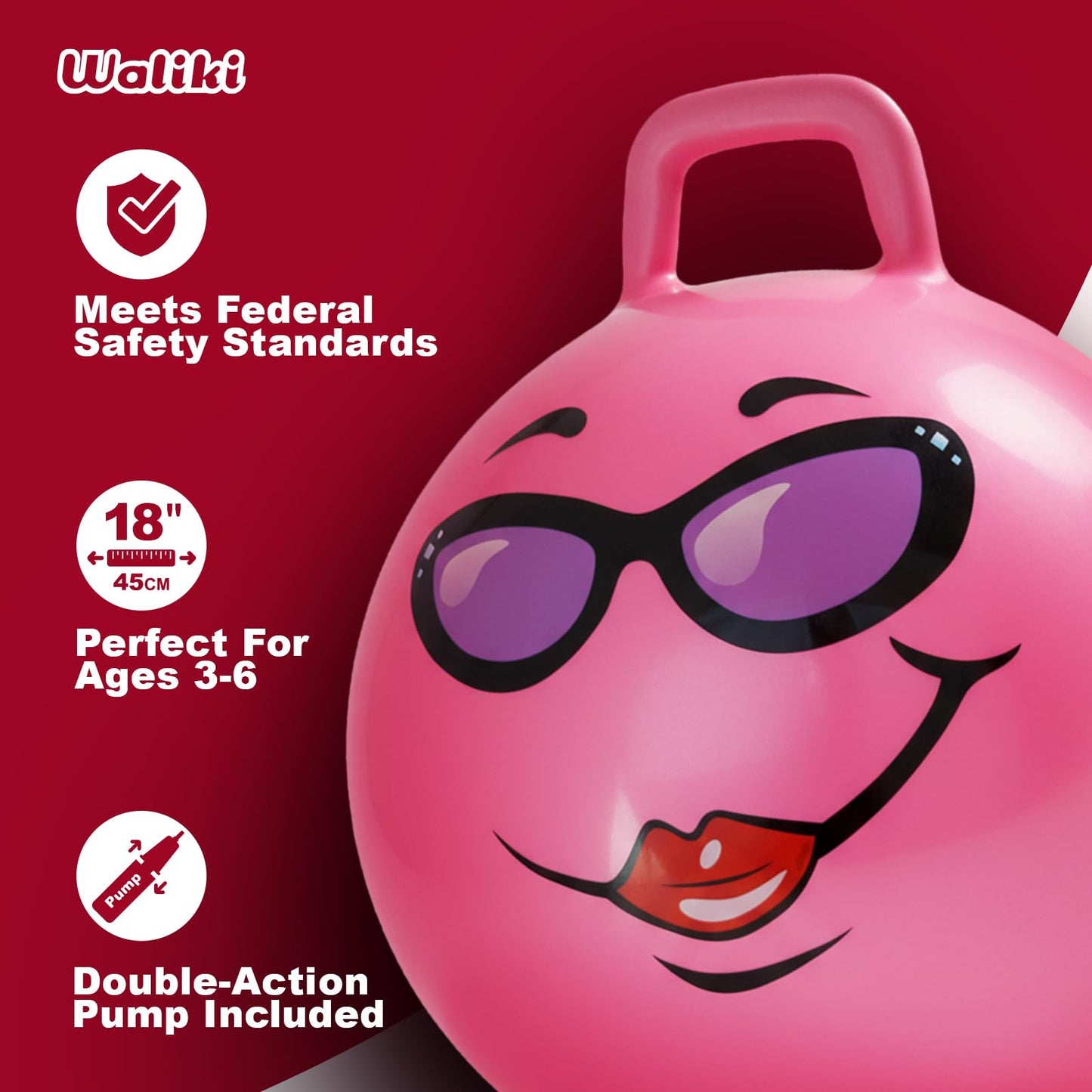 WALIKI Hopper Ball for Kids 3-6 | Hippity Hop | Jumping Hopping Ball | Relay Races | Pink 18”