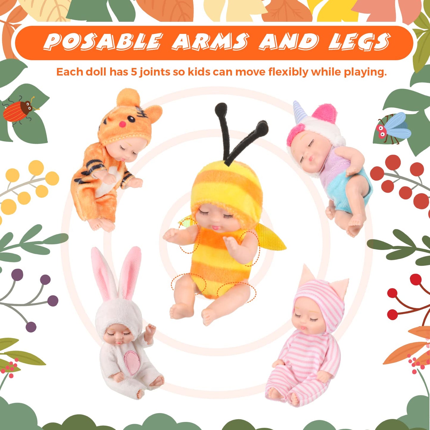 Retrowavy 16 Pcs 4 Inch Mini Reborn Baby Dolls Lifelike Realistic Tiny Baby Doll with Animal Clothes Cute Infant Figurine Gifts Set for Teens Girls Boys Toddlers Kids 3+ Birthday Gifts Big Fillers