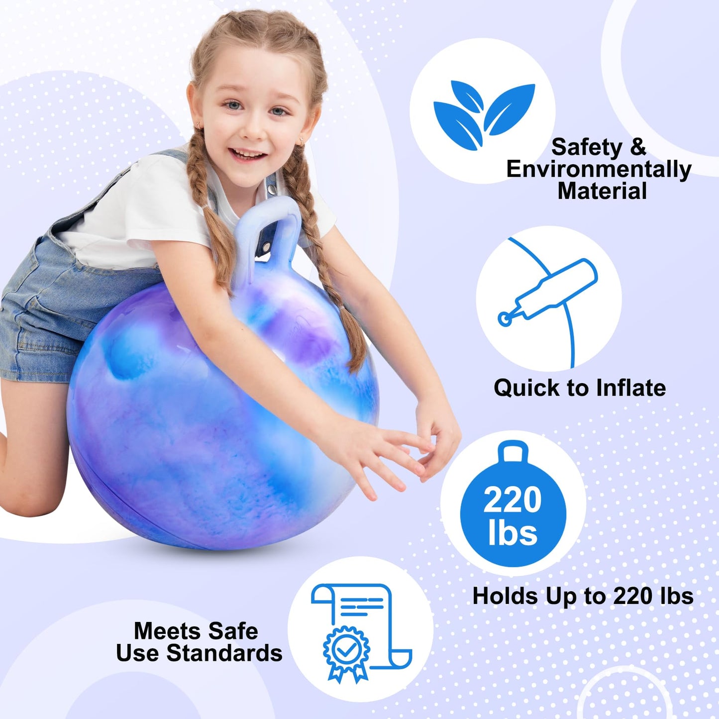 ZOOJOY Glow-in-The-Dark Light Up Hopper Ball for Kids, 18 Inch Bouncy Ball with Handle, Inflatable Night Glow Jumping Toy for Boys and Girls Aged 3-8, Indoor & Outdoor Play, Includes Pump