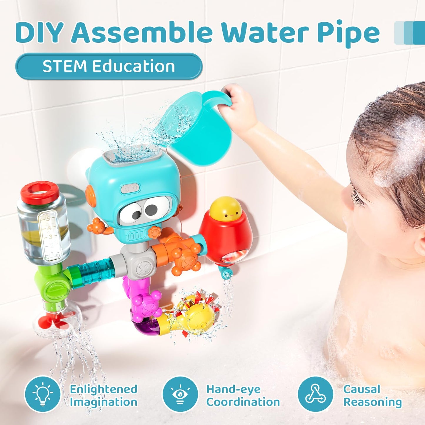 SOCBTNSO DIY Assemble Water Pipe, Bath Toys for Kids Ages 4-8, DIY Building Kit for Ages 5-7, Bathtub Time Birthday Gifts for Toddler 3 + Year Old