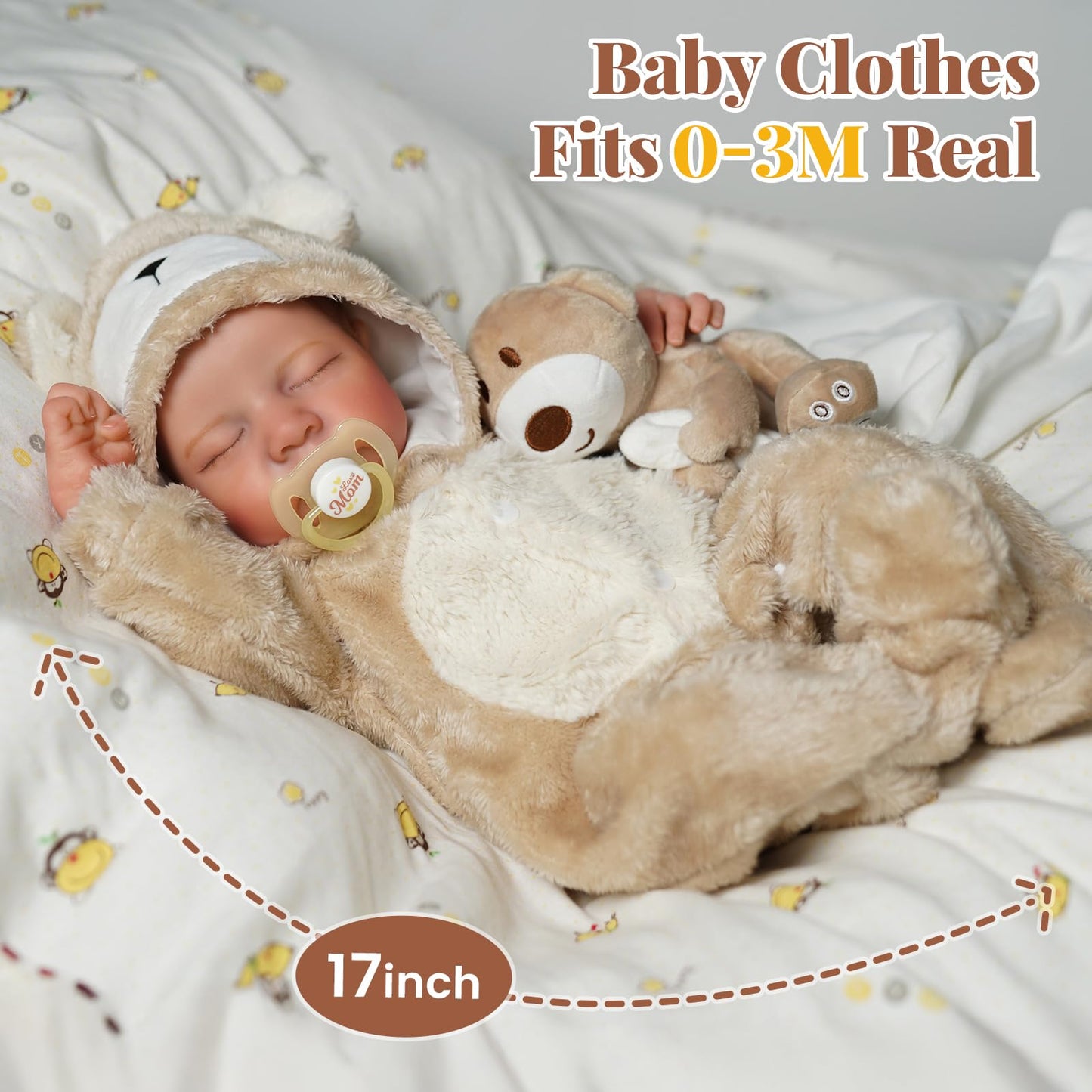 BABESIDE Lifelike Reborn Baby Dolls Boy - 17-Inch Baby Soft Body Realistic-Newborn Baby Doll Silicone Full Body Vinyl Real Life Baby Dolls with Toy Accessories for Kids Age 3+