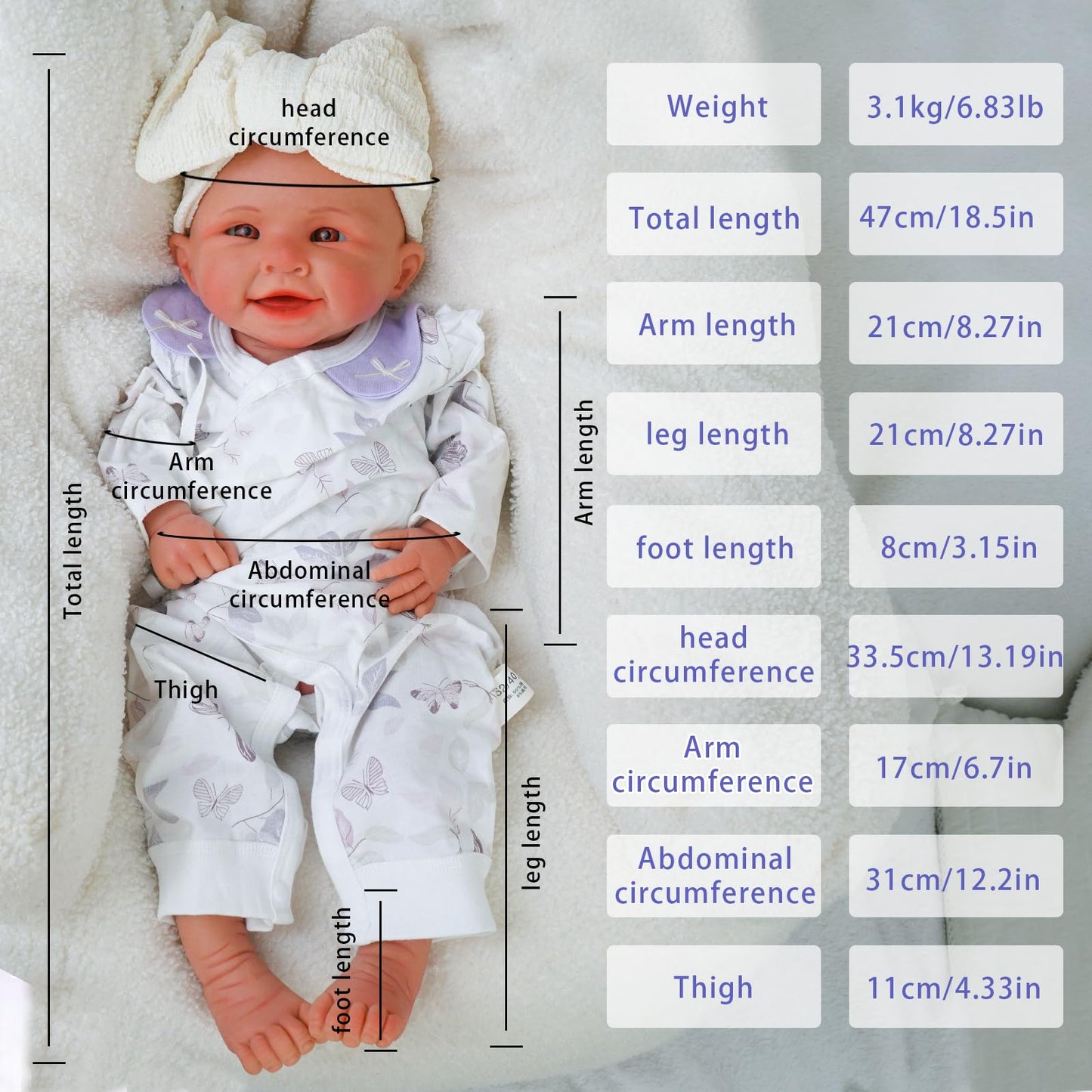 Reborn Baby Dolls Silicone Full Body -18.5 Inch Lifelike Baby Doll Girl Not Vinyl,Hand Painted Realistic Smiling Newborn Baby Doll Gift for Kids 3+ & Collectors