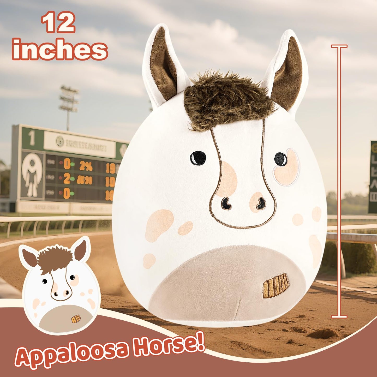 PEACH CAT Original Appaloosa Horse Stuffed Animal 12" Cute Horse Plush Soft Plushies Toys Gifts for Kids Adults White