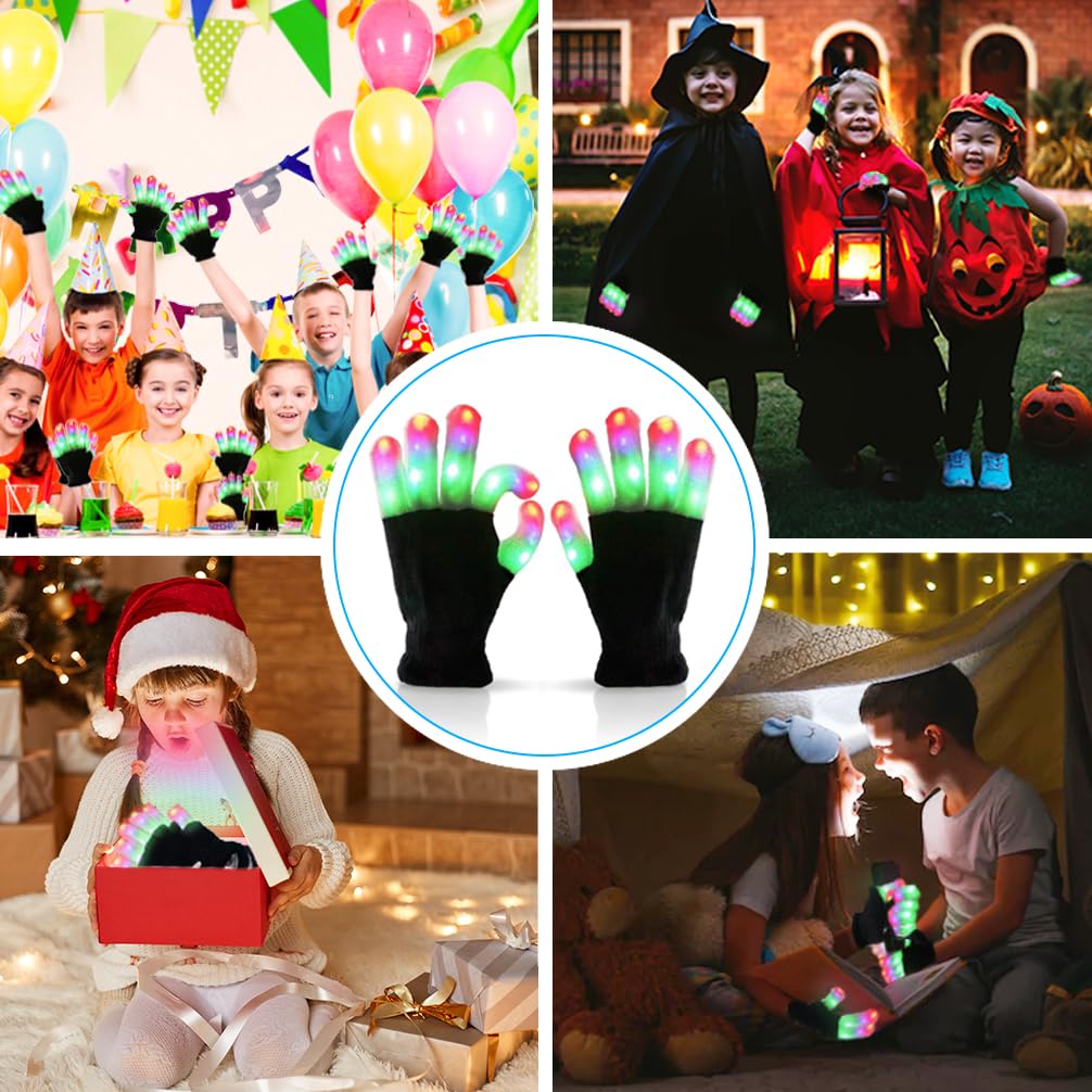 Luwint LED Light Up Gloves for Kids, Flashing Sensory Toys for Autism, Cool Glow Christmas Gifts for Boys Girls 6-8 8-12 Years Old