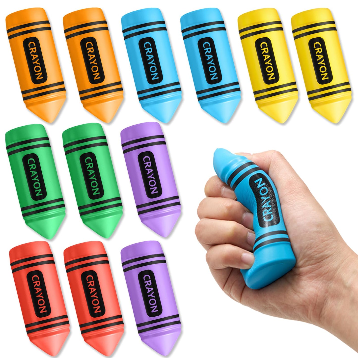 Wiwiqing 12 Pcs 3.94 Inches Crayon Stress Balls Toys Teacher Gift Kids Adult Classroom School Student Reward Graduation Party Favors Prizes Motivational Foam Stress Relief Slow Rising Hand Squeeze