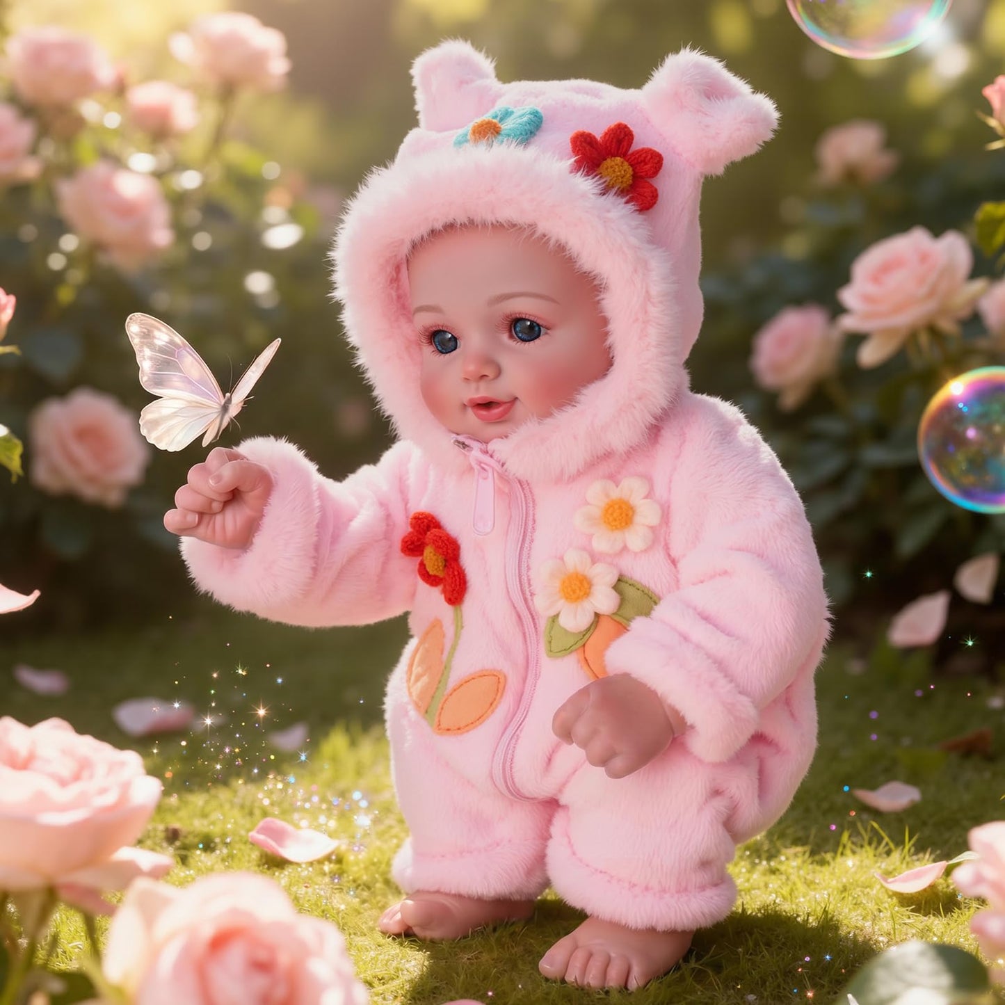 BABESIDE Reborn Baby Dolls Girls - 17 Inch Cute Soft Vinyl Realistic Baby Doll Poseable with Blue Eyes and Fairy Outfit Real Life Baby Dolls with Complete Accessories for 3+ Years Old Gifts