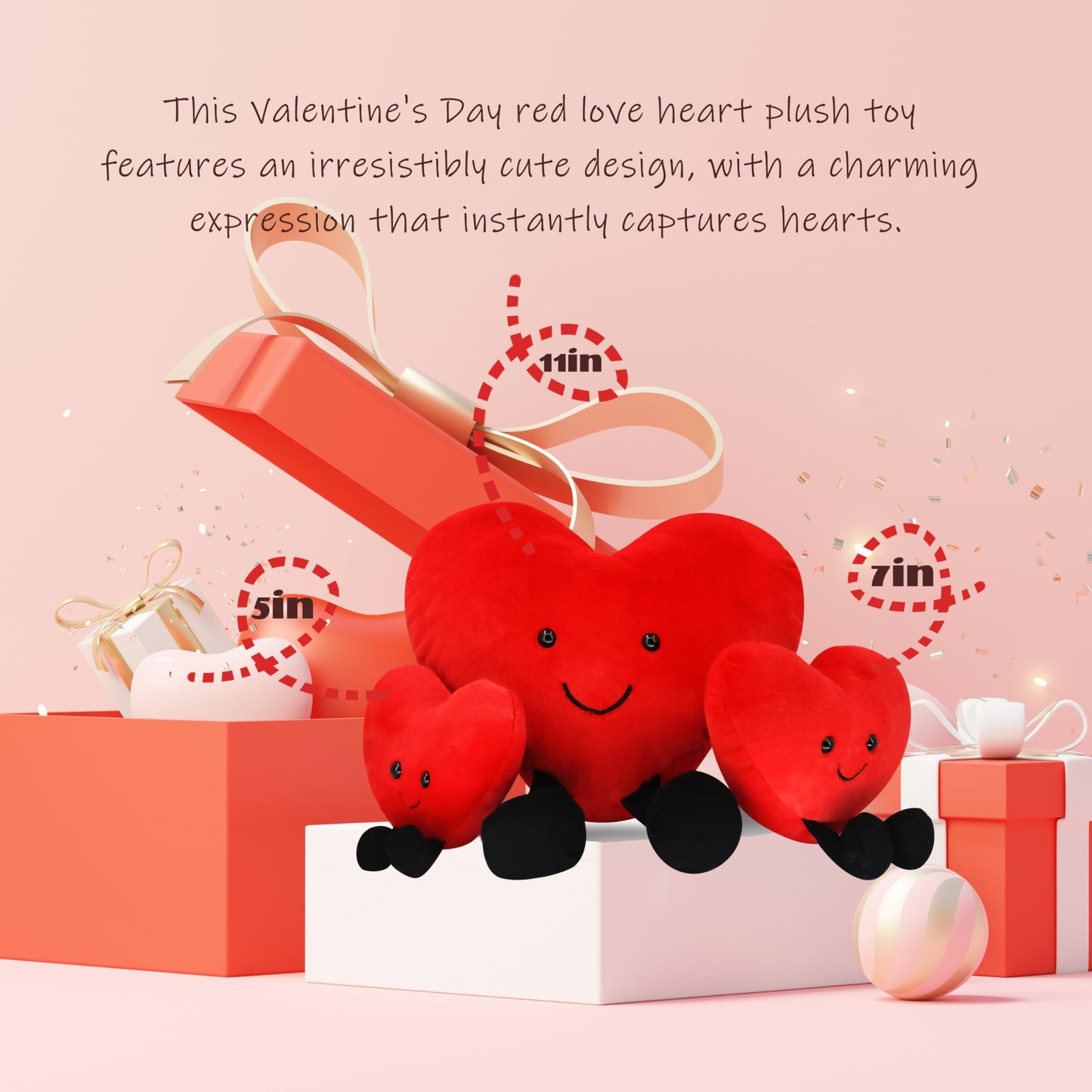 CNAANA Valentine's Day Heart Pillow,Cute Red Love Pillow Plush Toy,Valentine's Day Gifts for Girls and Boys (5 inch)