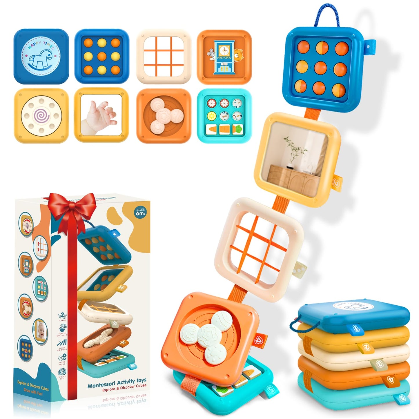 Montessori Busy Board for 1 Year Old, Airplane Toys for Babies 6-12 Months, Sensory Fine Motor Skills Activity Cube, Baby Travel Car Seat Toys for Toddler 1-3
