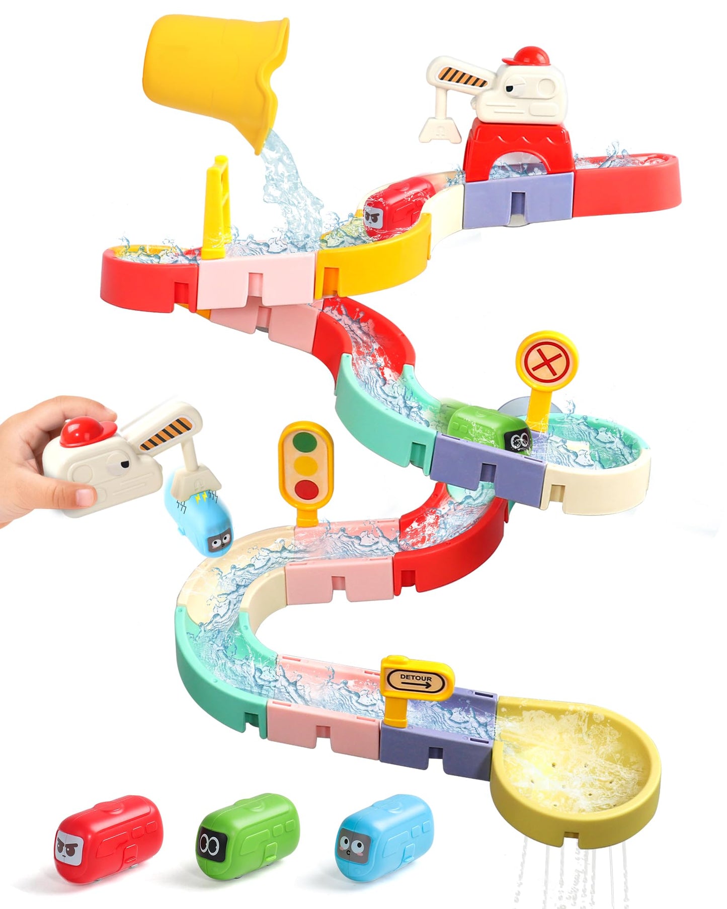 Kids Bath Toys for Kids Ages 4-8 3-5 with Magnetic Car Bath Toys Mold Free & DIY Slides Tracks Bathtub Shower Toys Birthday Gifts for Toddlers 2-4 5 6 7 8 Year Old Boys Girls (38 PCS)
