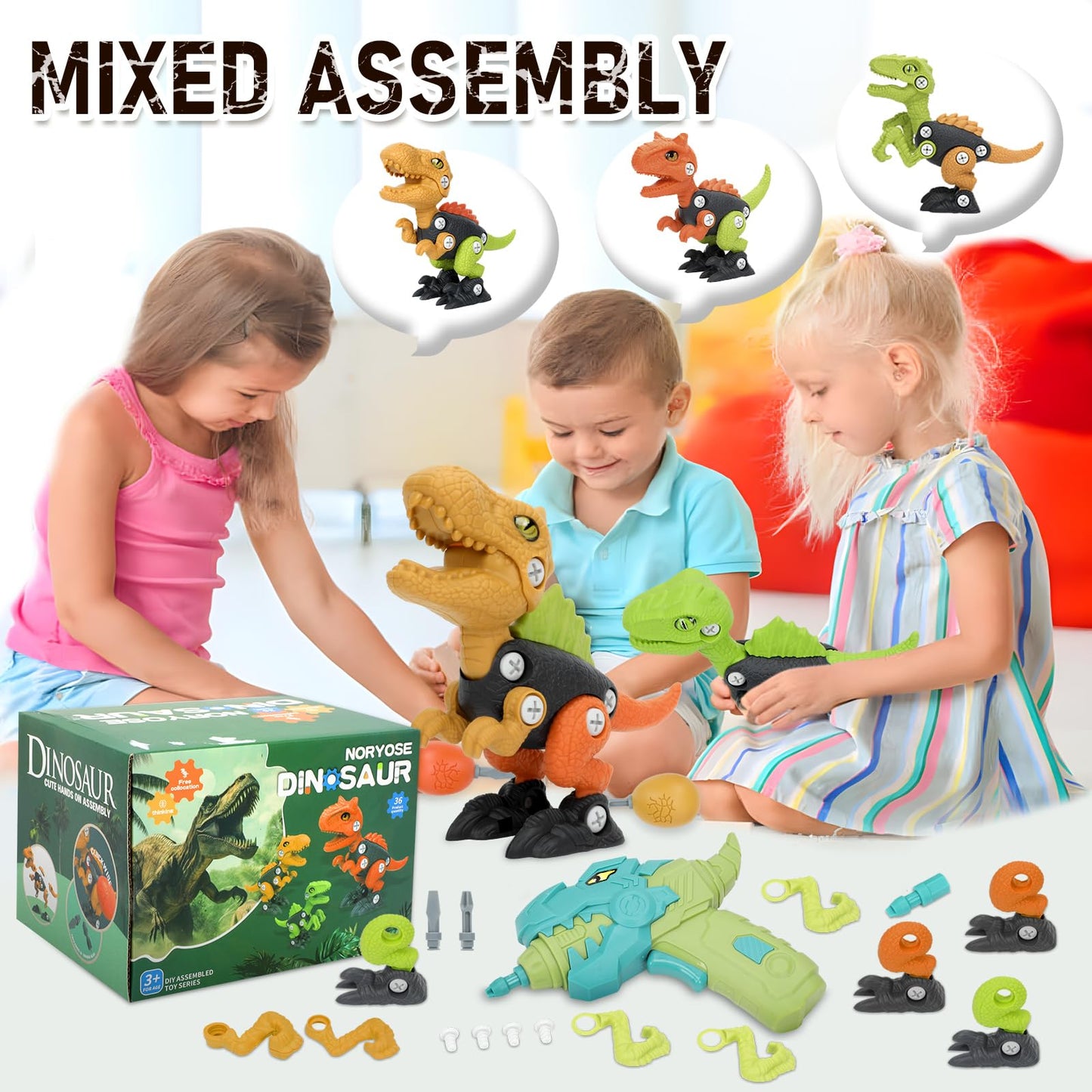 NORYOSE Dinosaur Toys for 3, 4, 5, 6, 7, 8 Year Old Boys, Kids Take Apart Toys with Electric Drill STEM Construction Building Educational, Party Christmas Birthday Gifts for Boys Girls