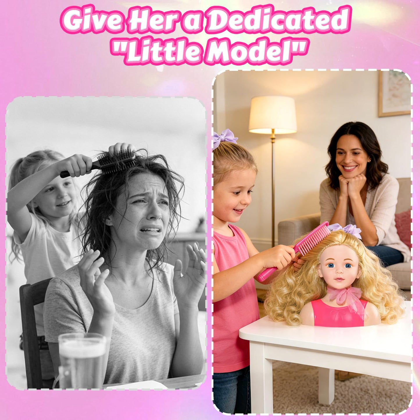JovialStep Doll Head Hair Styling Kit for Girls Toys, Makeup Doll Head for Girl, Pretend Play Hair Salon Toy Birthday Gift for 3-8 Year Old Girls