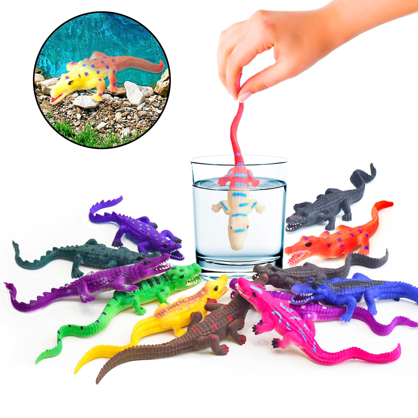 10 Pcs Alligator Animal Figure Bath Toys, Color Changing Crocodile Toy, for Kids 3 Years and up, for Themed Parties, Cake Topper, Kids Easter Basket, Stress Relief Adults