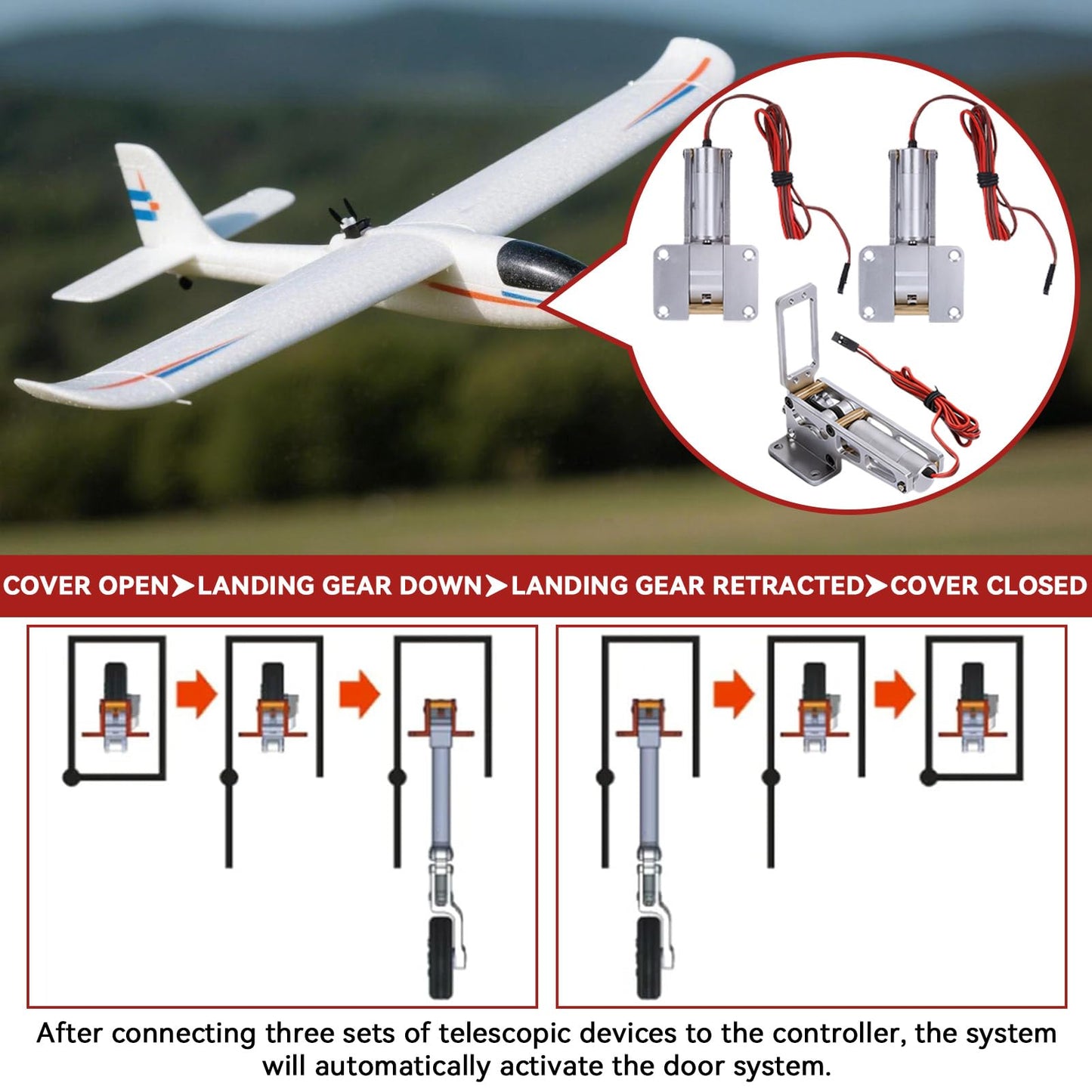 equlup JP Hobby ER-120 Electric Retractable Landing Gear, 27x80x22mm/1.1x3.1x0.9in Alloy Electric Retractable Controller for Fixed Wing Aircraft RC Accessory (Retractable Base + Controller)