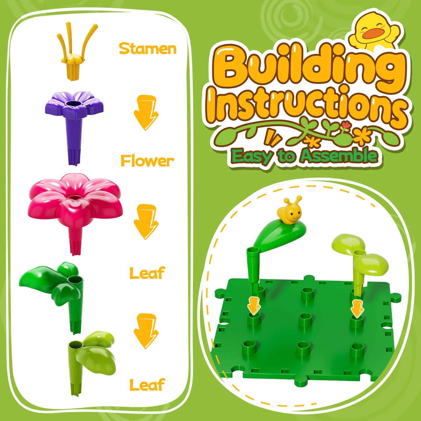 Novaluki Flower Garden Building Toys for Toddler 3 4 5 6 7 Years Old, 119Pcs DIY Stacking Toys with Storage Box, Kids STEM Preschool Educational Toy, Christmas Birthday Gift for Girls Ages 3-5