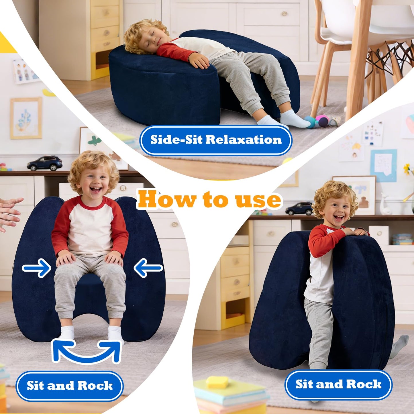 Sensory Squeeze Chair for Kids, Calming Compression Seat with Gentle Rocking Motion, Adaptive Sensory Seating, Soft Velvet Chair with Removable & Machine Washable Cover (1 Seat & 1 Washable Cover)