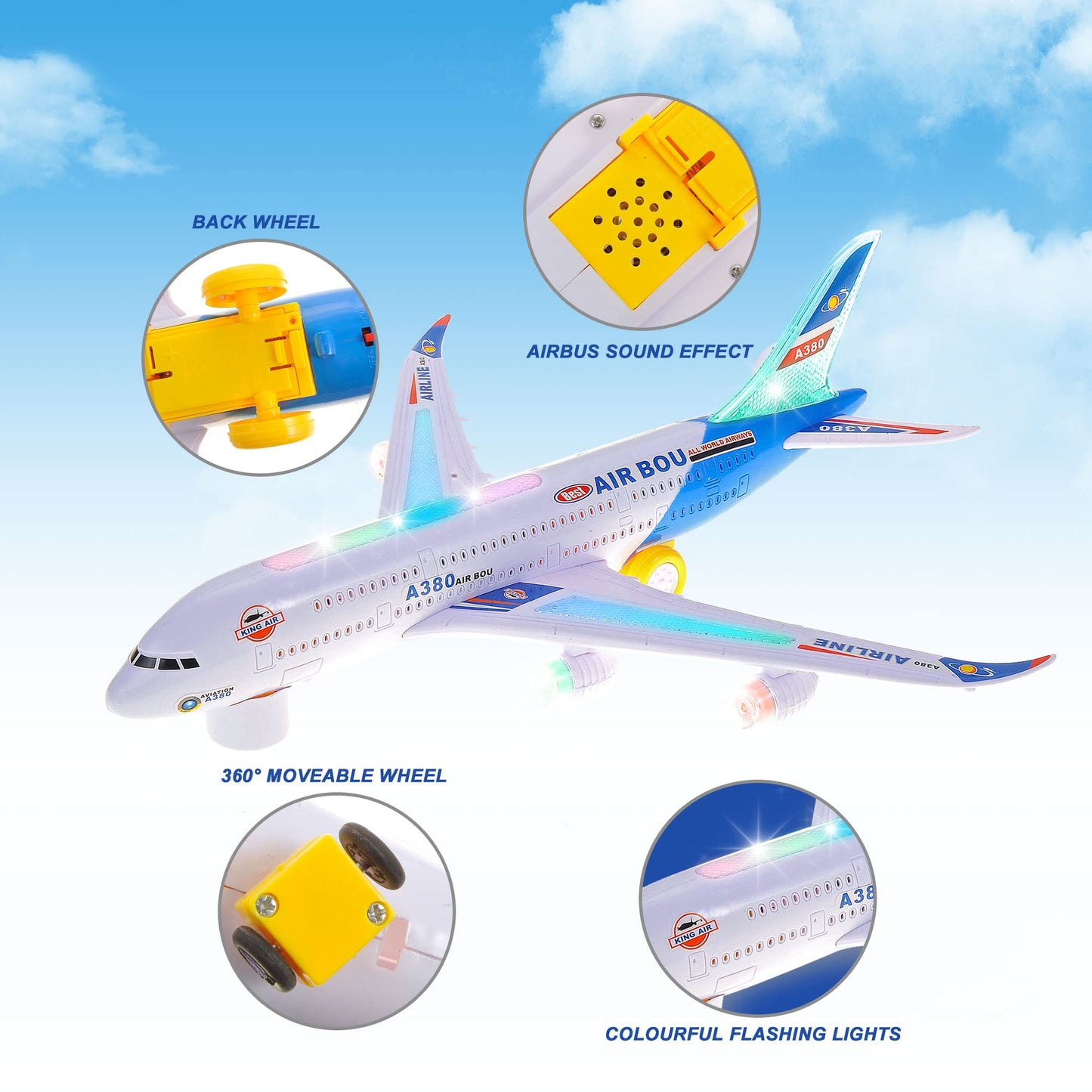 PowerTRC 2 Packs Kids Airplane Toys, Bump & Go Action Toddler Toy Airplane with LED Flashing Light, Music, Airplane Sound, Great Gift for Boys Girls Ages 3-12