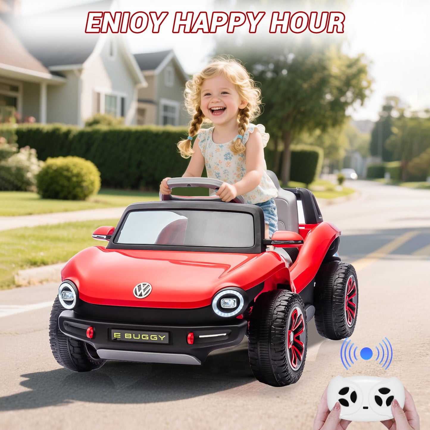 GarveeLife 12V Kids Ride On Car Licensed Volkswagen Beetle Electric Ride On Toy for Toddlers 4 Wheeler Vehicle with Parental Remote, Battery Level Display, LED Lights, USB, Horn, Music, Red