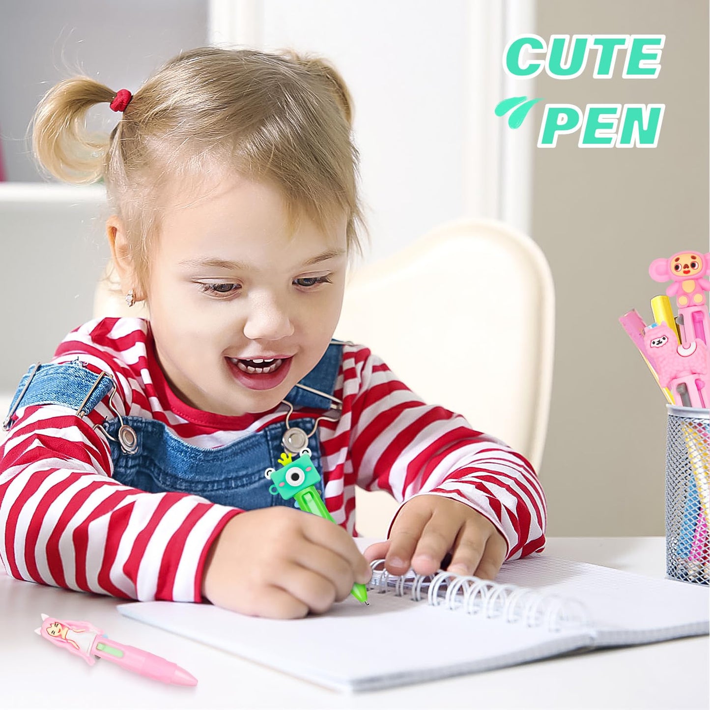 LUYI 30 Pcs Mini Multicolor Pens in One 4-in-1 Fun Cute Animals Pens Bulk for Kids, Retractable Kawaii Cool Cartoon Ballpoint Pens for Birthdays Office School Supplies Gifts