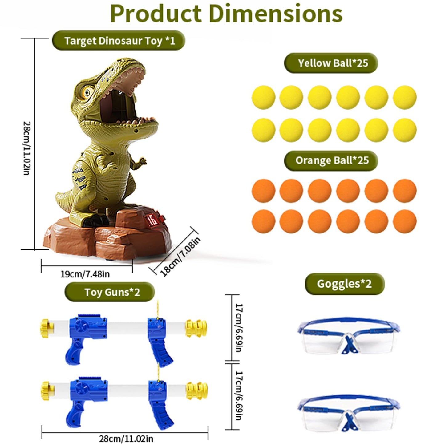 Siwuoke Dinosaur Shooting Game with Auto-Moving Target, 2 Air Blasters & 50 Foam Balls, Interactive Toy for Kids, Gift for Boys & Girls Ages 3 4 5 6 7 8 Years Old