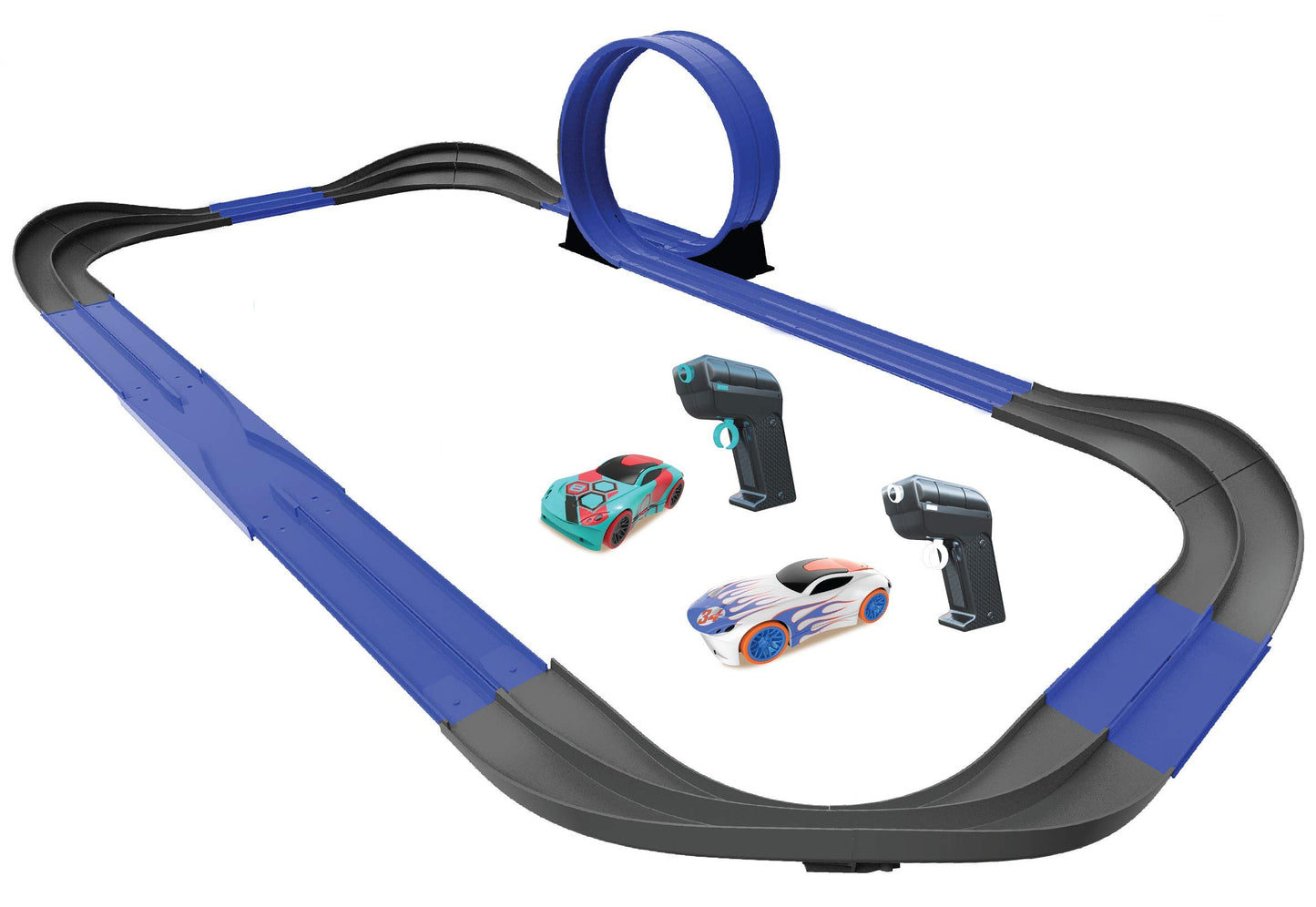 Tracer Racers 2.4 GHz Radio Control Remote Slot-Less, Cordless Racing Blazin' Loop Speedway Track Set with Two Cars