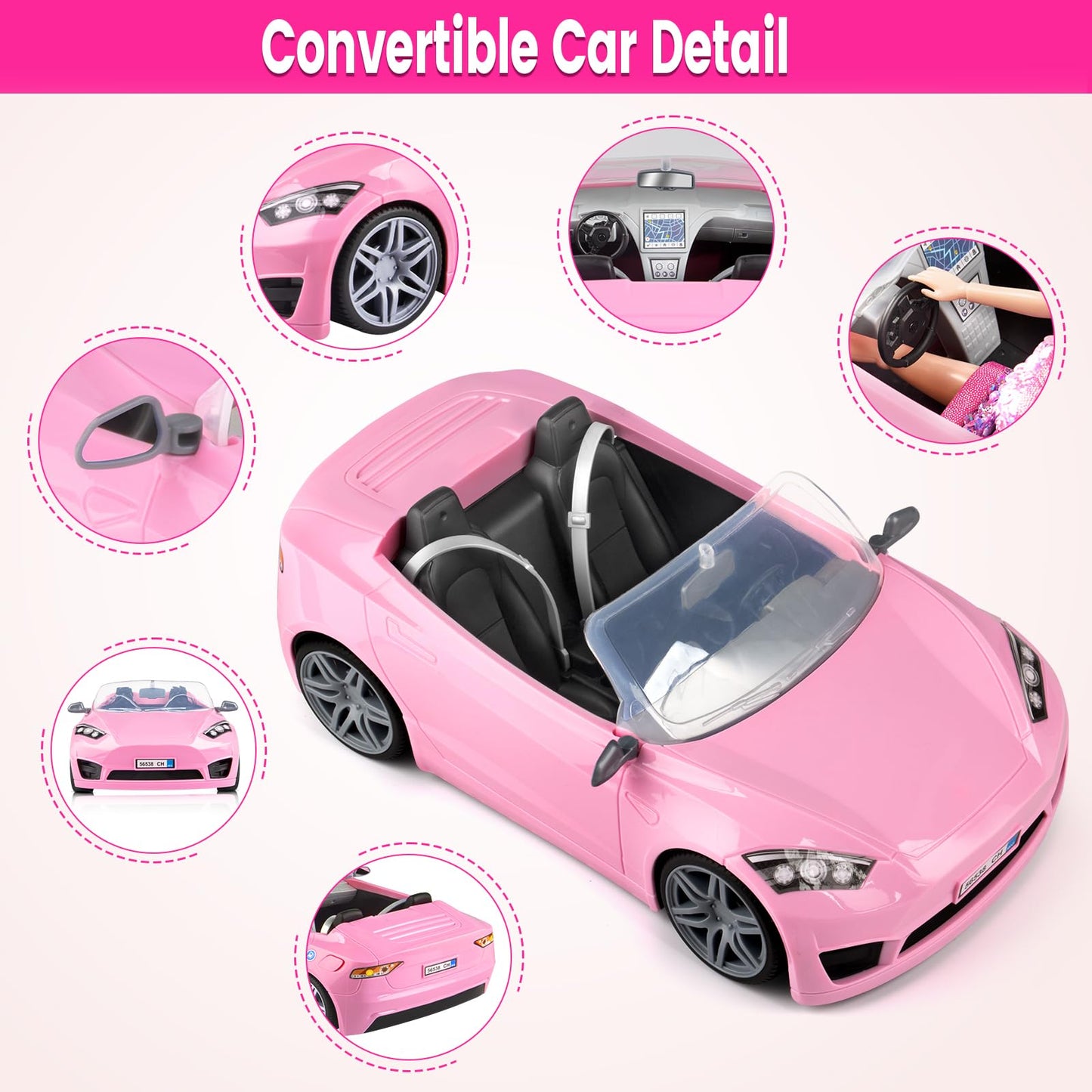 76 Pcs Doll & Convertible Car Playset,Included 11.5 in Dol-l,Car,Princess Dresses,Fashion Dresses,Casual Clothing,Swimsuits,Bags,Shoes,Doll Playset,Doll Dress up Toys for Girls Kids Toddlers Gifts