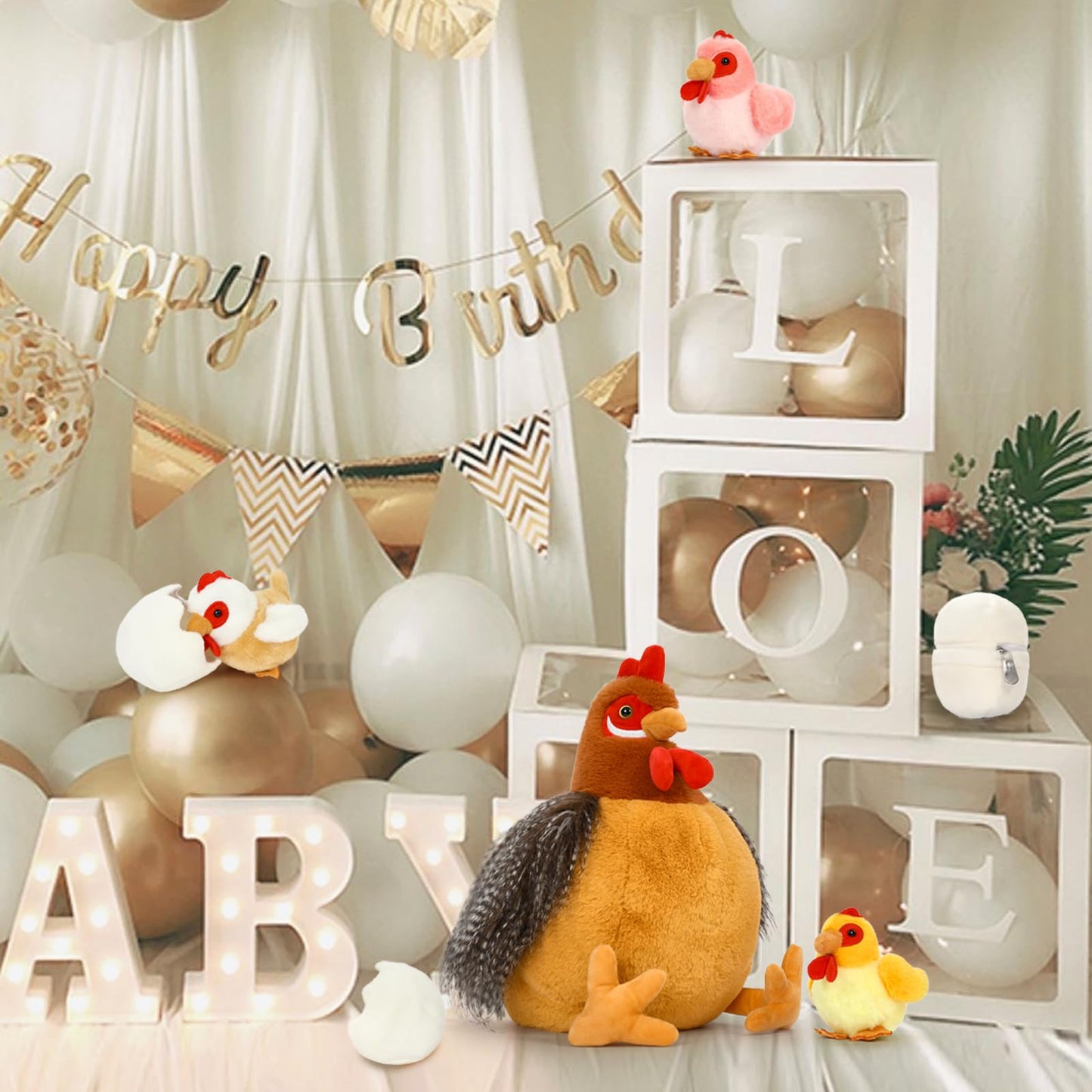 BENINY 8Pcs Chicken Stuffed Animal, Stuffed Hen with Little Baby Chicks and Coop, Rooster Plush Gifts Toys for Kids, Hit of Christmas Farm Party