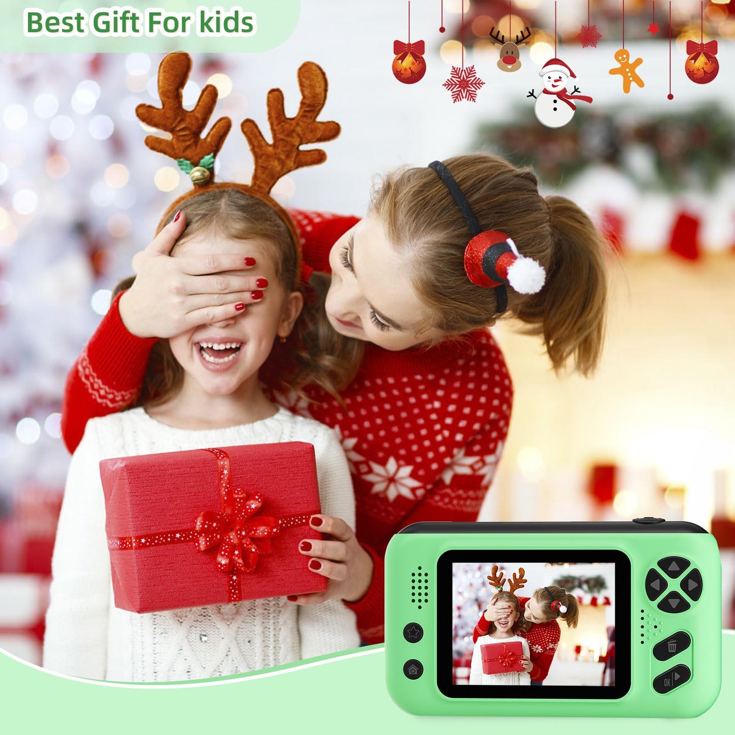 Makolle Kids Camera, Birthday Gifts for Boys and Girls Age 3-8,Video Recorder for Kids 8-12,Childrens Digital Camcorder for vlogging Portable Kids Selfie Camera with 32GB SD Card Green