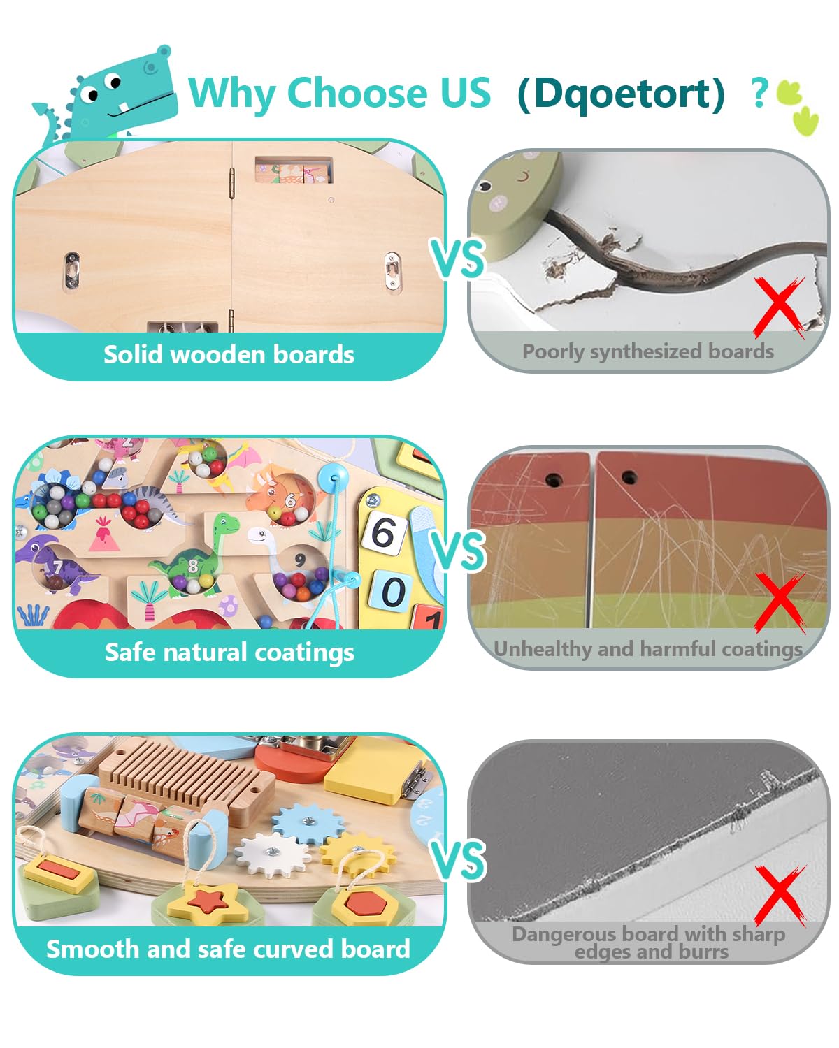 Dinosaur Activity Wall Busy Board - 11-in-1 Foldable Wooden Montessori Sensory Panel for Kids 3-7, Wall Mounted Toddler Learning Activity Center for Playroom Classroom Daycare, Autism Sensory Toy