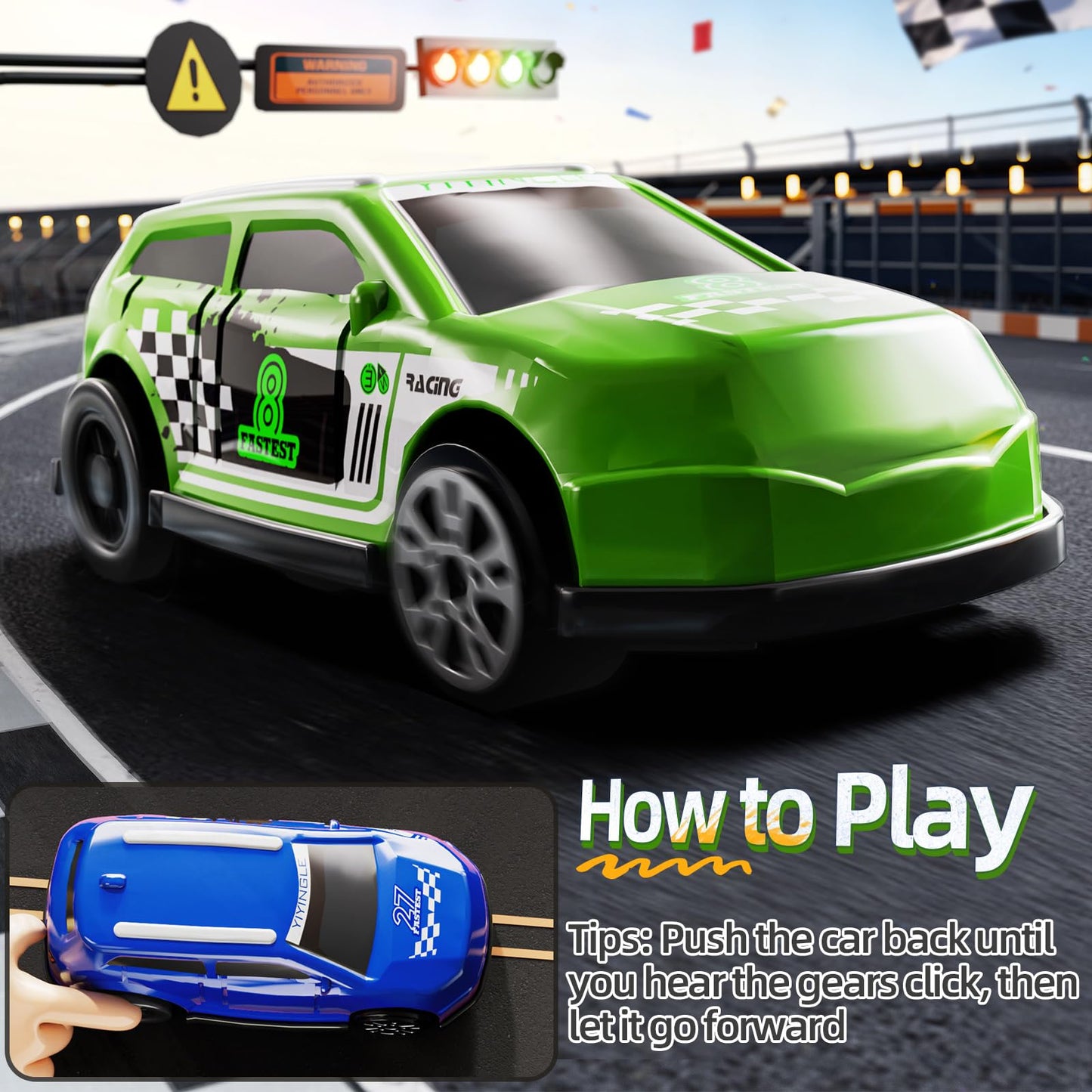 GOGIHCCH Race Track Car Set for Kids Ages 3-5 4-8, Toy Car Track Set for Boys 3+ with 5 Rotating Track, Race Car Track with 2 Small Cars, Boys Toy, Gifts Toys for Boys Girls 3 4 5 6 7 8