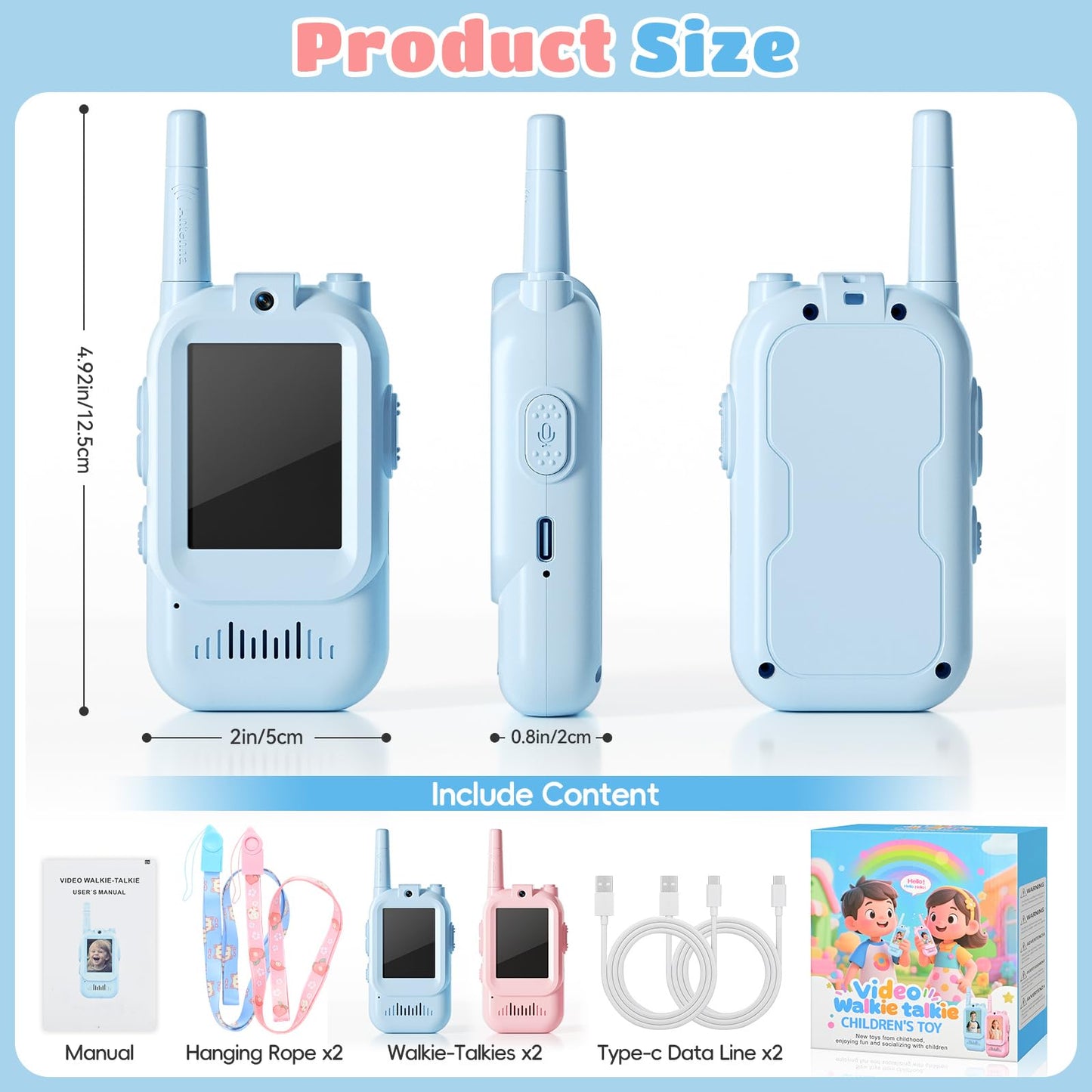 Video Walkie Talkies for Kids – Kids Walkie Talkies 2 Pack with Voice Changer, 1000 Feet Range, Fun Toys for Indoor Play, Camping, Hiking, Travel – Birthday for Boys and Girls Ages 3-10