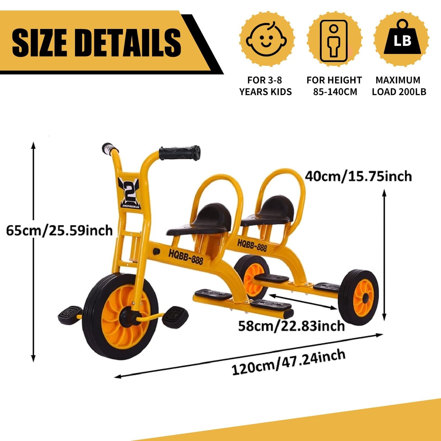 Kids Tricycle for Preschool Playground, Daycare Toddler Trike, Children Double Seat Bikes with Passenger Seat, Outdoor Playground Equipment, Toddler Tricycles for Riders Ages 3+