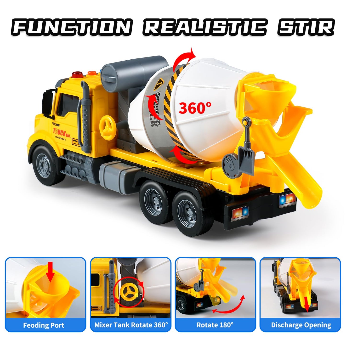 DWIRCTOYS Toddler Trucks Toys,Big Cement Mixer Toy Truck with Lights and Sounds,Truck Vehicle Boy Toy for 3 4 5 6 Year Old,Christmas Birthday Gifts for Boys & Girls