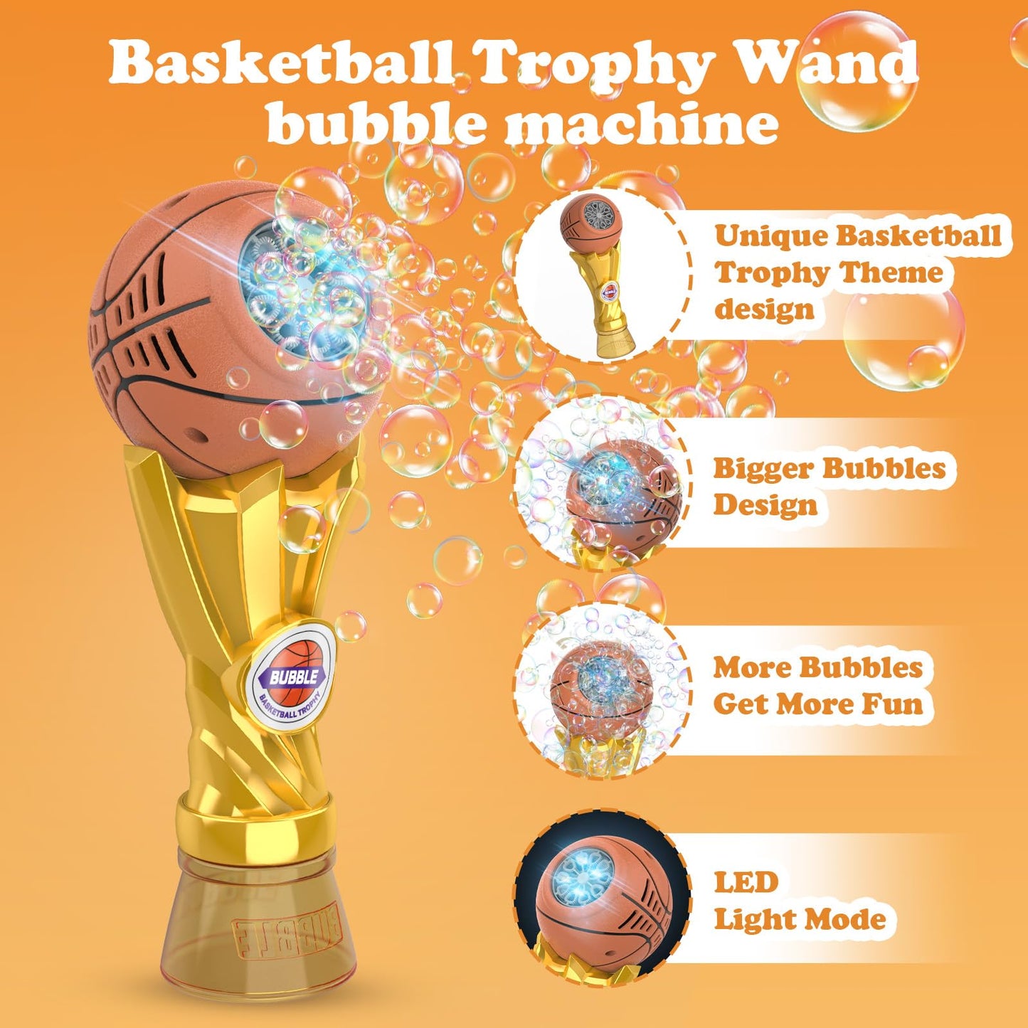 Basketball Trophy Bubble Wand,Basketball World Cup Bubble Machine for Kids,Light Up Bubble Maker,Bubble Blower,Outdoor Party Birthday Bubbles Toy for Toddlers,Gifts for Boys Age 3-8 Years Old.