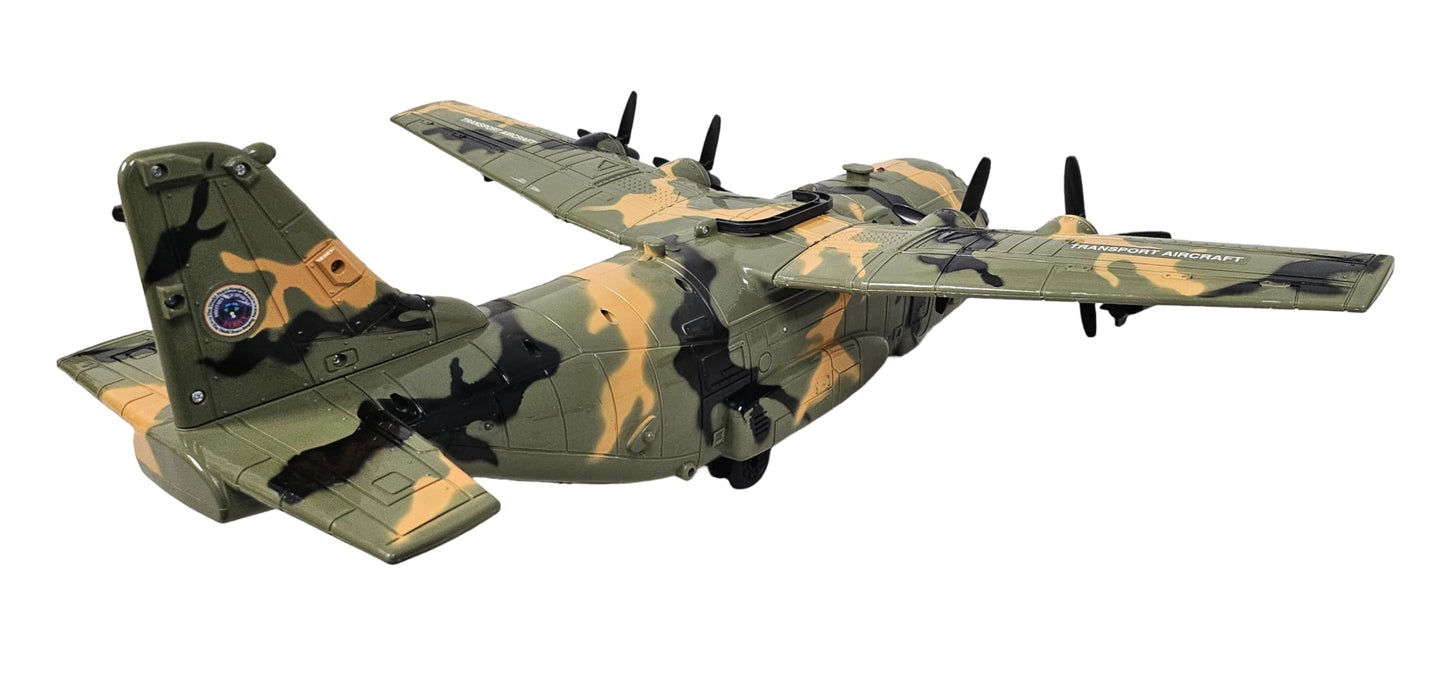 Toy Essentials Large Military 21-Inch Cargo Plane C130 Bomber Combat Air Force with Working Doors 20 Bombs and 12 Military Army Vehicles
