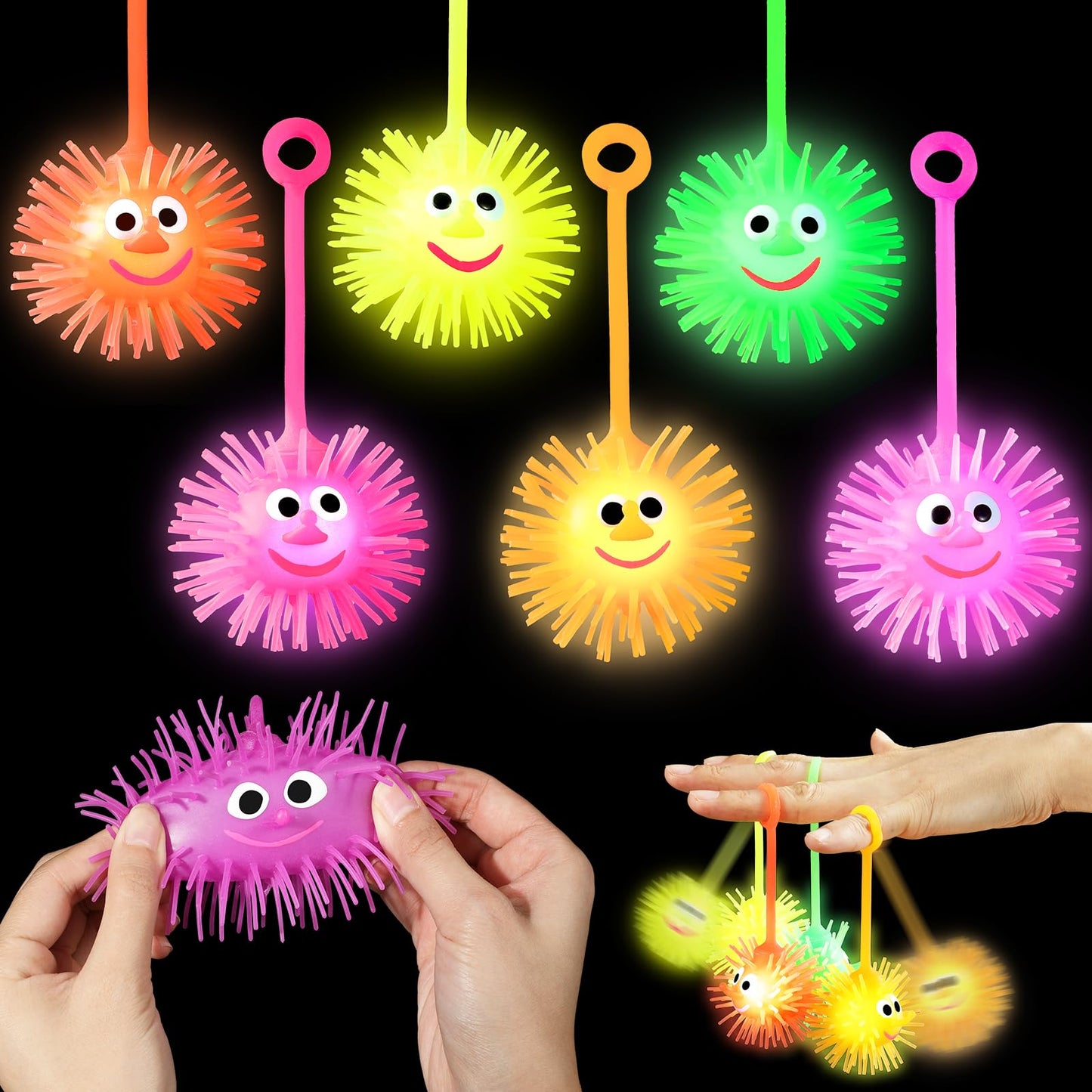 ClassyWhimsy 24PCS LED Puffer Balls Bouncy Light Up Ball for Kids 4-12 Toy Stress Ball Flashing Sensory Puffer Toy Glow in The Dark for Classroom Stuffer Sprizes Bulk Kid Pinata Fillers Party Supplies