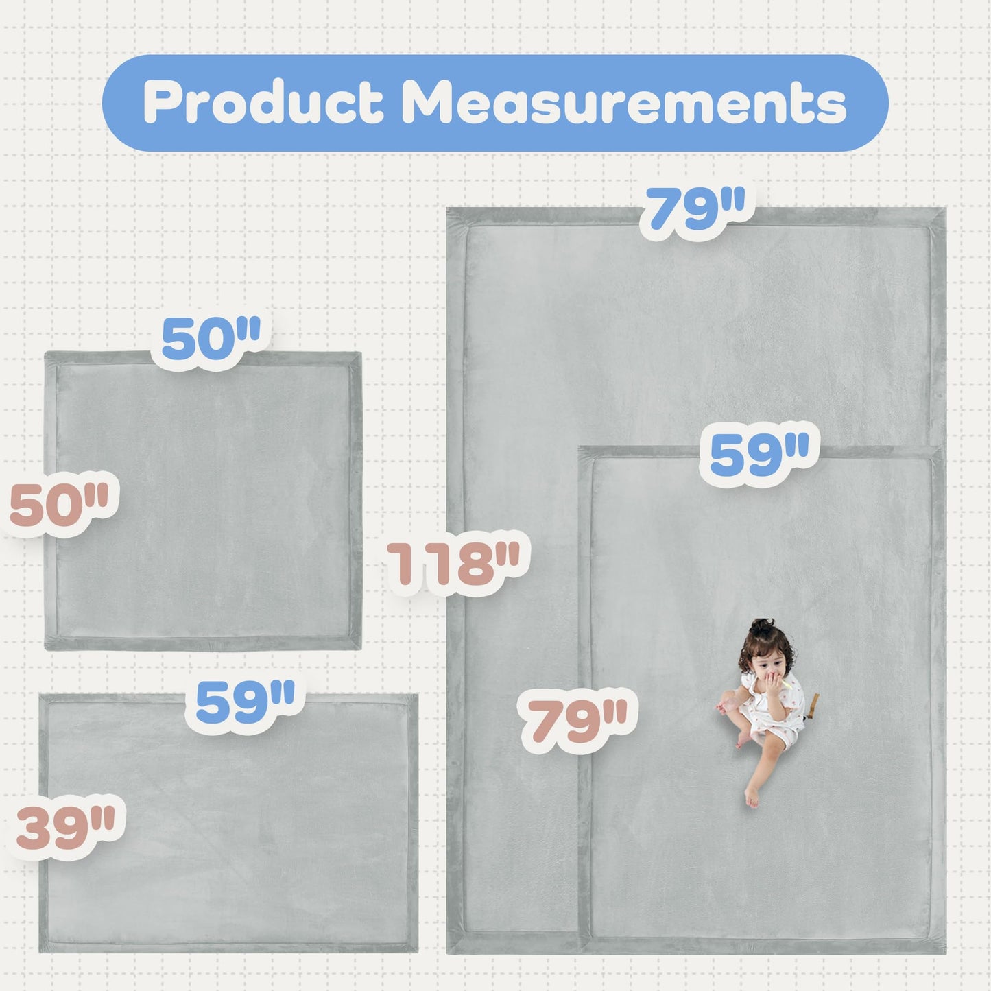 1.5" Thick Baby Play Mat for Floor Tummy Time, Large Pro Soft Foam Activity Playmats Playroom, Easy Care with Non-Slip Safe for Infant Toddler Kids Crawling79 x 118" (Light Grey)