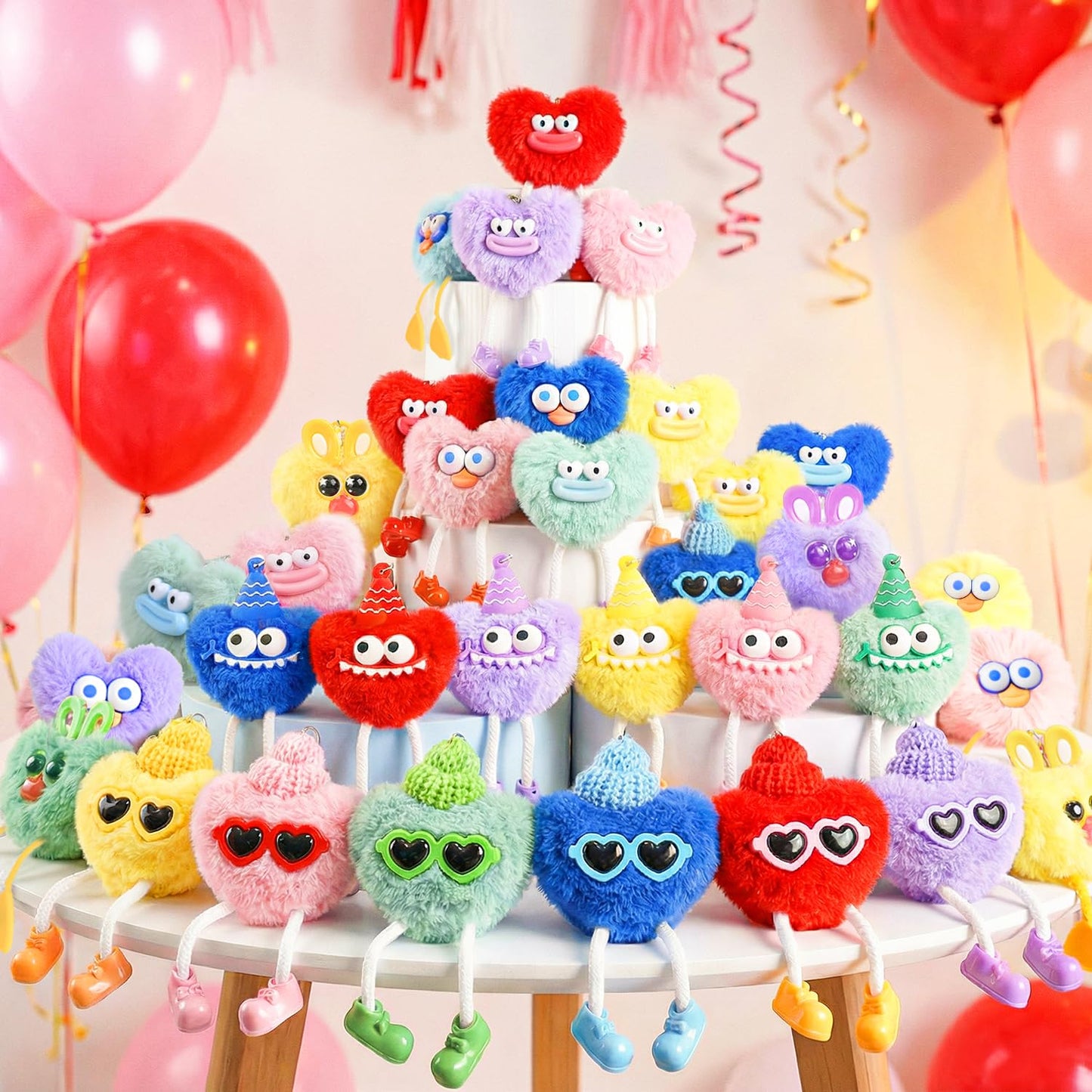 MOVINPE 30 Pack Kids Keychains Easter Egg Fillers, Fluffy Plush Keychains with Gift Cards & Bags, Bulk Classroom Goodie Bags Pinata Toys Classroom Prizes Elementary Carnival Prizes in Bulk