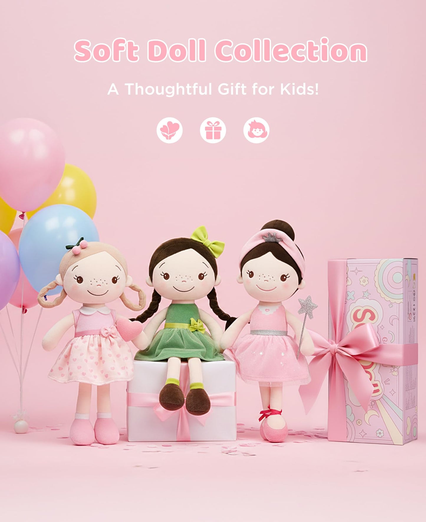 GAGAKU Soft Baby Doll Toys (16'') for Girls, My First Baby Rag Dolls for 1 Year Old Girl Birthday Gift Plush Doll Toys Machine Washable Baby Doll for Toddler Kids Infants - Cherry Girl